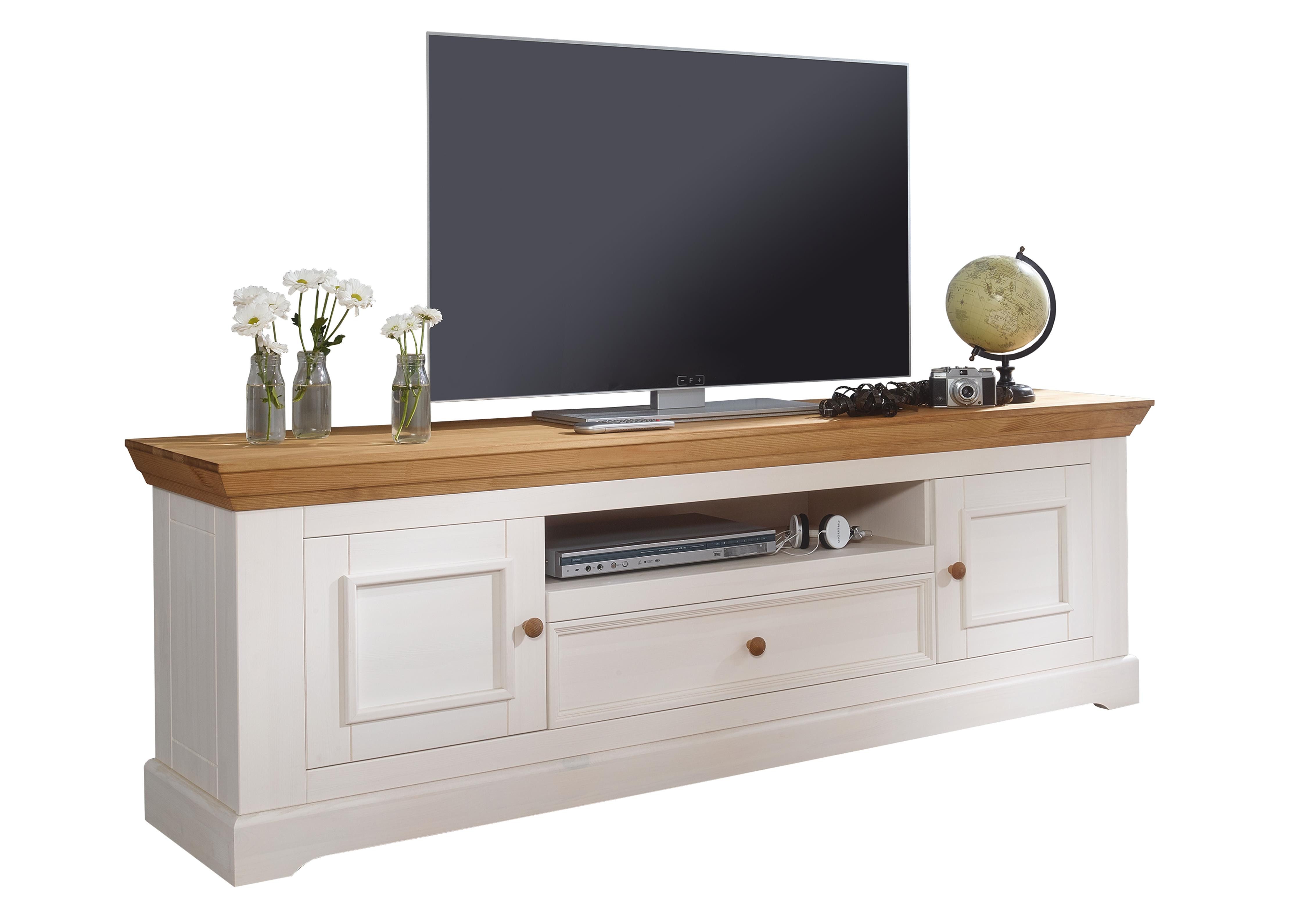 G+K Möbelvertriebs GmbH Lowboard aus Kiefer massiv in weiß mit einer Schublade und 2 Türen (BxHxT: 189x60x42 cm)