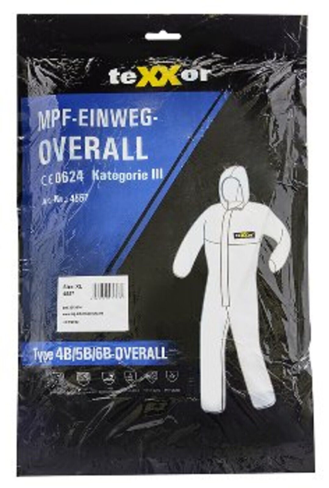 teXXor Arbeitsoverall Staubanzug Einweg-Overall Maler weiß Schutzanzug 4357 (Packung, 5-tlg., VPE= 5-50 Stück, Gr L-3XL) Atmungsaktiv/ Gewicht von nur 65 g/m²