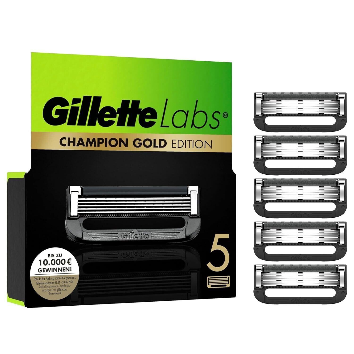 Gillette Rasierklingen Labs Champion Gold, 5-tlg., 5 Klingen für glatte Rasur