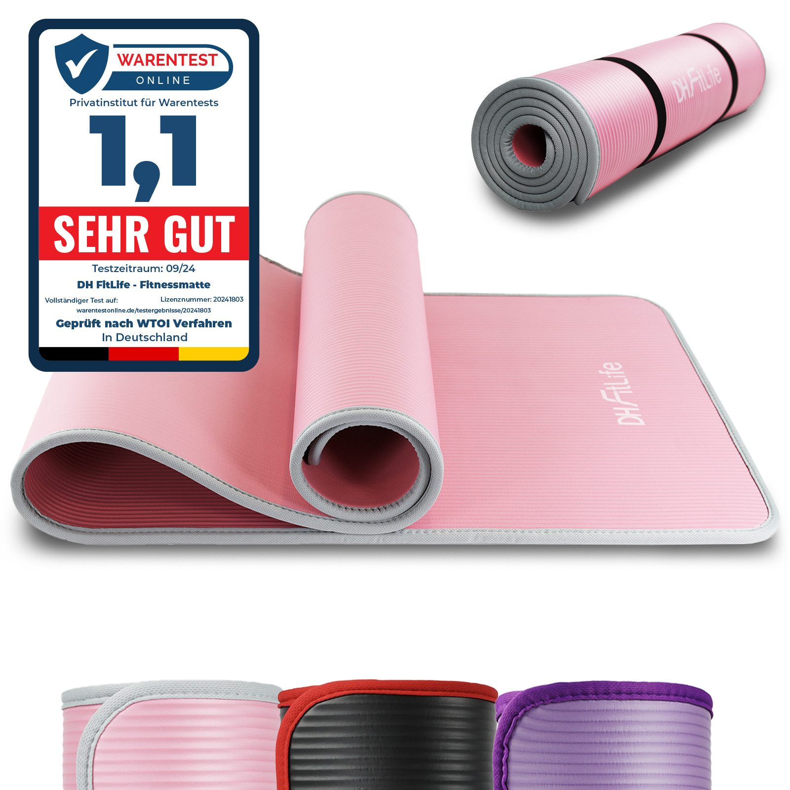 DH FitLife Fitnessmatte Fitnessmatte, Sportmatte 183 * 61 * 1 cm (Gymnastikmatte extra reißfest, Yogamatte rutschfest und dick, Workout Matte, Fitnessmatte mit Orientierungslinien), Gelenkschonend, Schalldämpfend