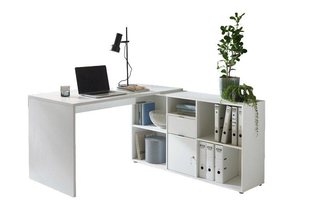 BMG Möbel Eckschreibtisch Lena (mit abschließbarer Tür, Computertisch, Winkelschreibtisch, Homeoffice, Bürotisch), Made in Germany