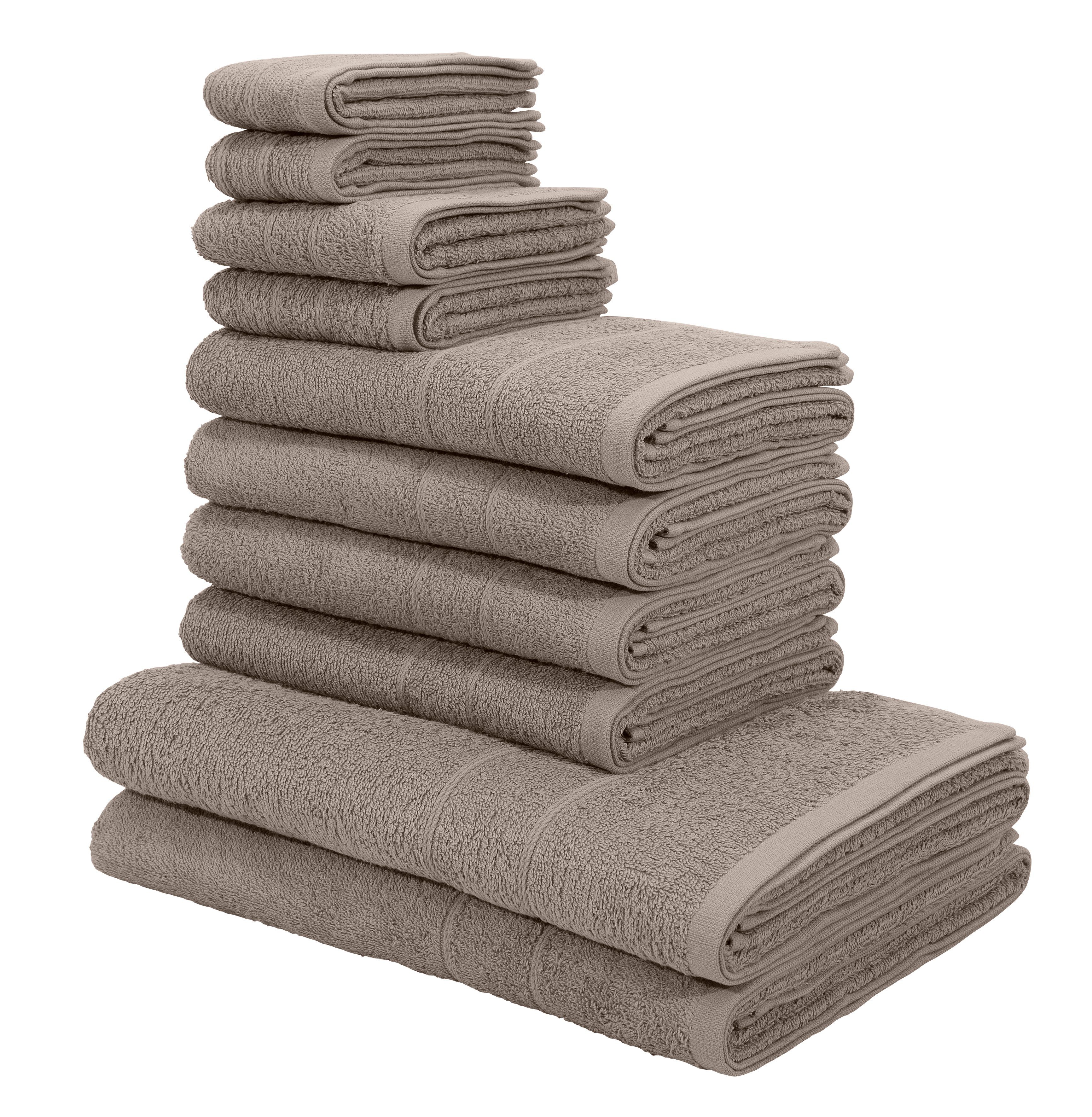 my home Handtuch Set Inga, Duschtücher, Handtücher, Gästetücher, Seiftücher, Walkfrottee (10-St), Handtücher mit feiner Bordüre, 100% Baumwolle, einfarbig, weich