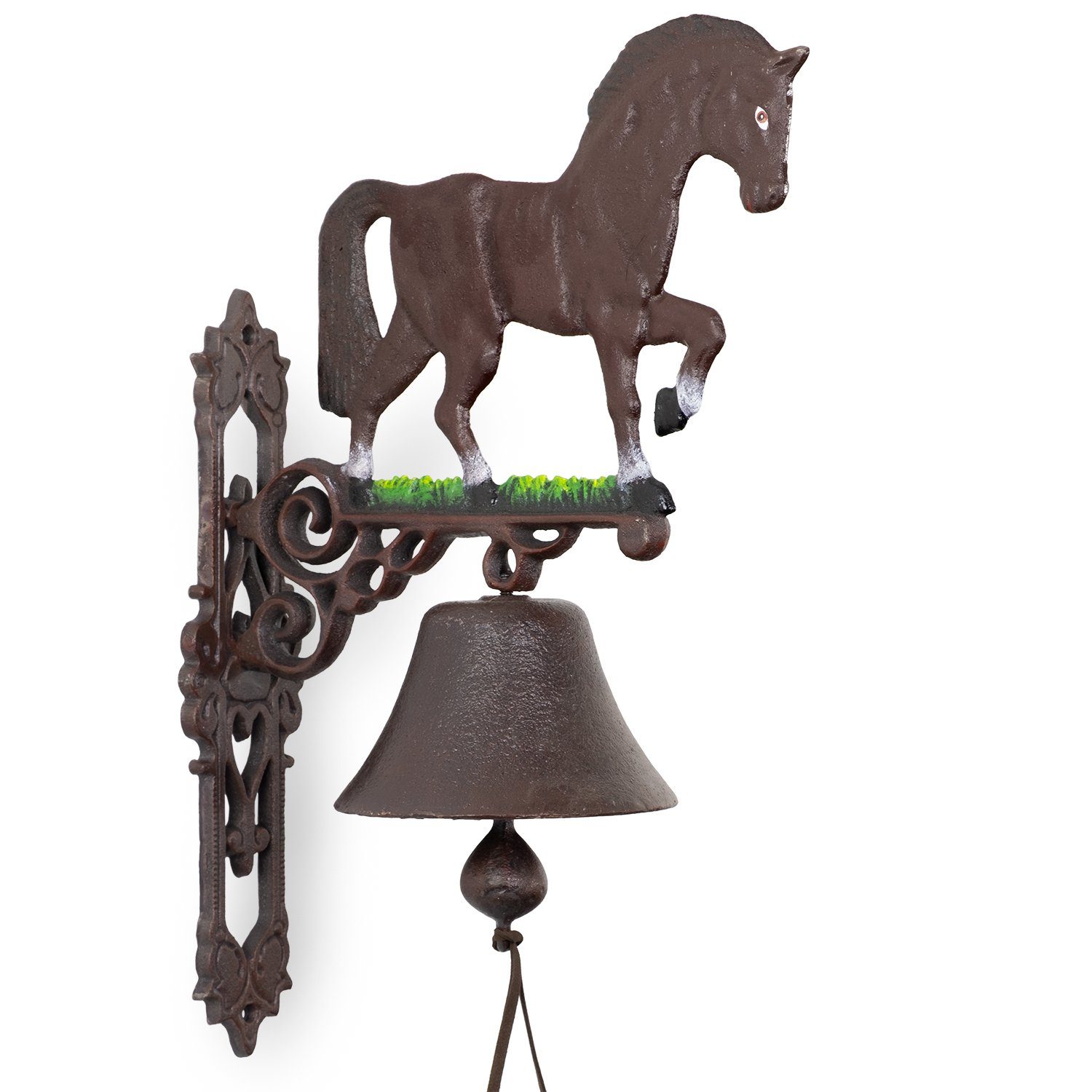 Moritz Gartenfigur Glocke Pferd, (Wandglocke), Gusseisen Türglocke Wandglocke Glocke Klingel Gong Antik Landhaus