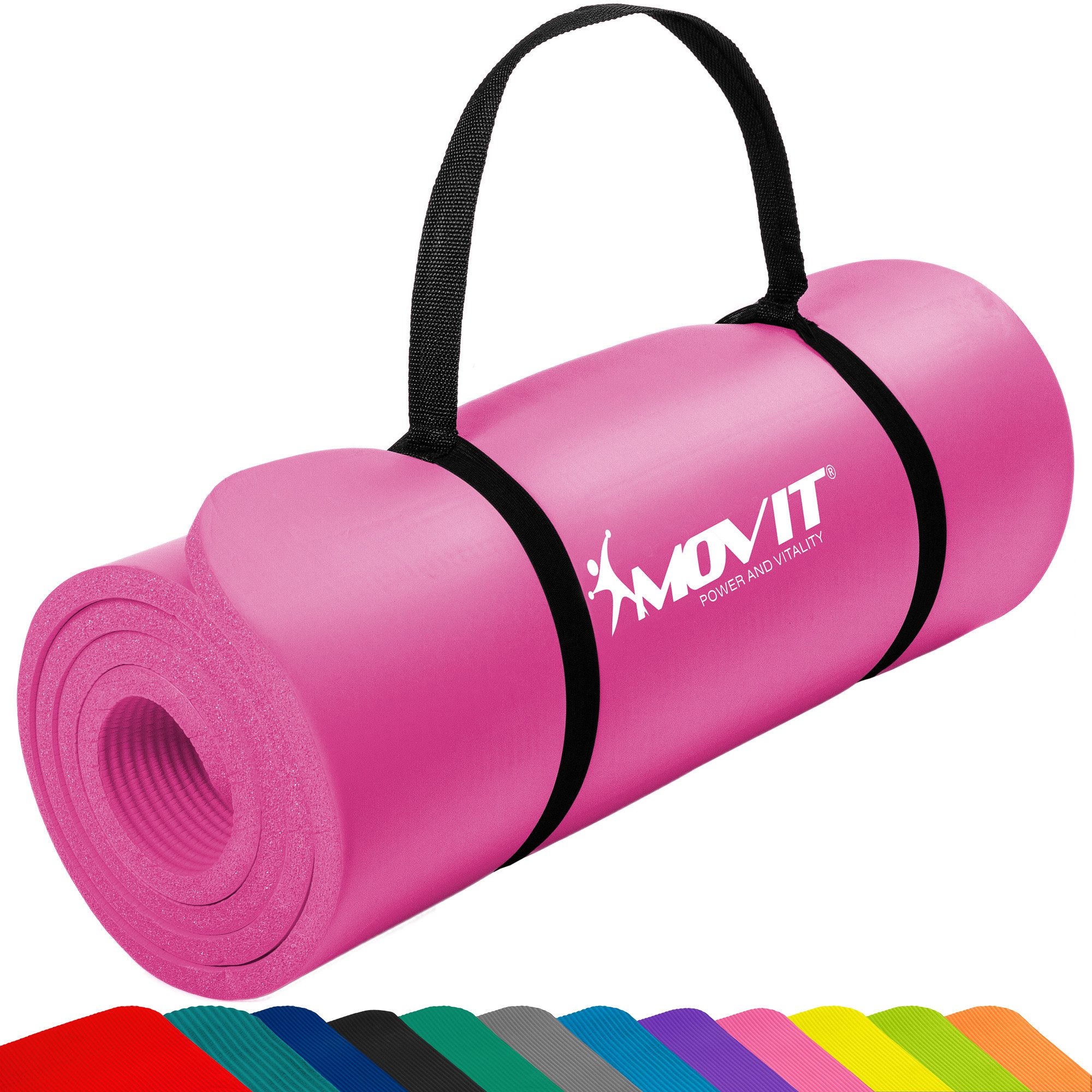 MOVIT Yogamatte XXL Pilates Gymnastikmatte, Yogamatte, Training (Schadstoffgeprüft, mit Verschlussband), 190x100x1,5cm oder 190x60x1,5cm oder 183x60x1,0cm, Größen-, Farbwahl