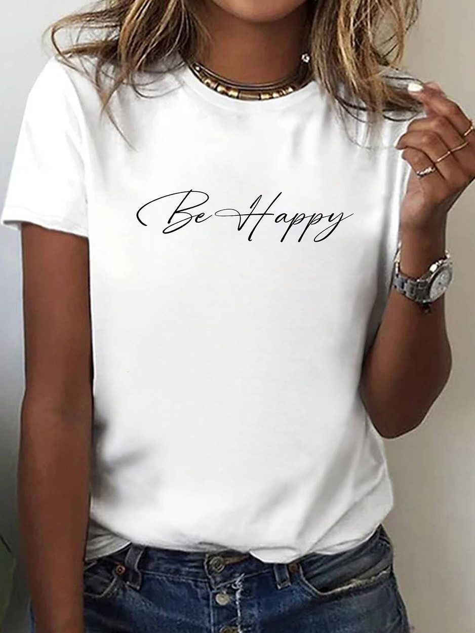 RMK T-Shirt Damen Shirt Top Sommer Basic Be Happy Glücklich aus Baumwolle