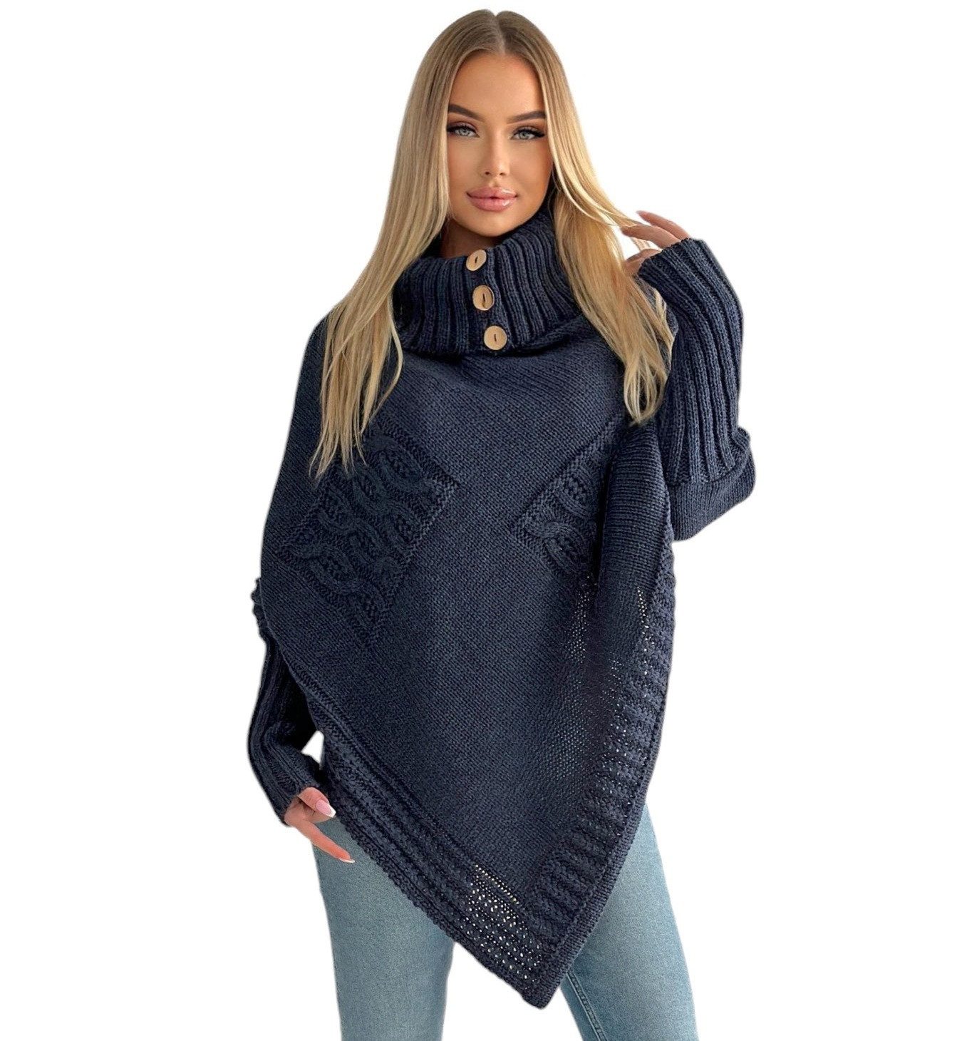 Mississhop Strickponcho Poncho Strick Sweatshirt Pullover Umhang Überwurf