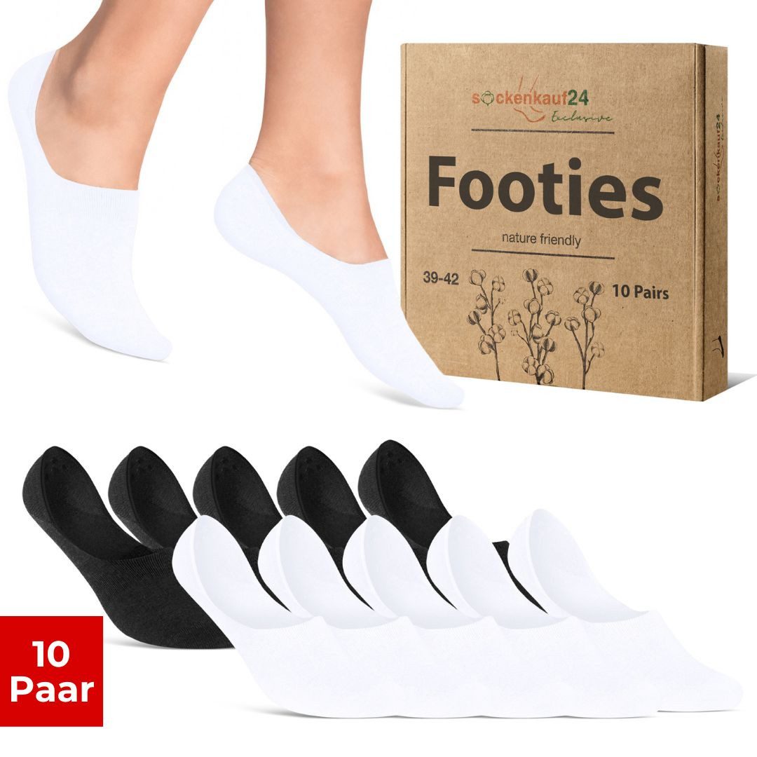 sockenkauf24 Füßlinge 10 Paar Füßlinge aus gekämmter Baumwolle Damen & Herren (Schwarz/Weiß, 39-42) Sneaker Socken ohne drückende Naht (Exclusive Line) - 70103T WP