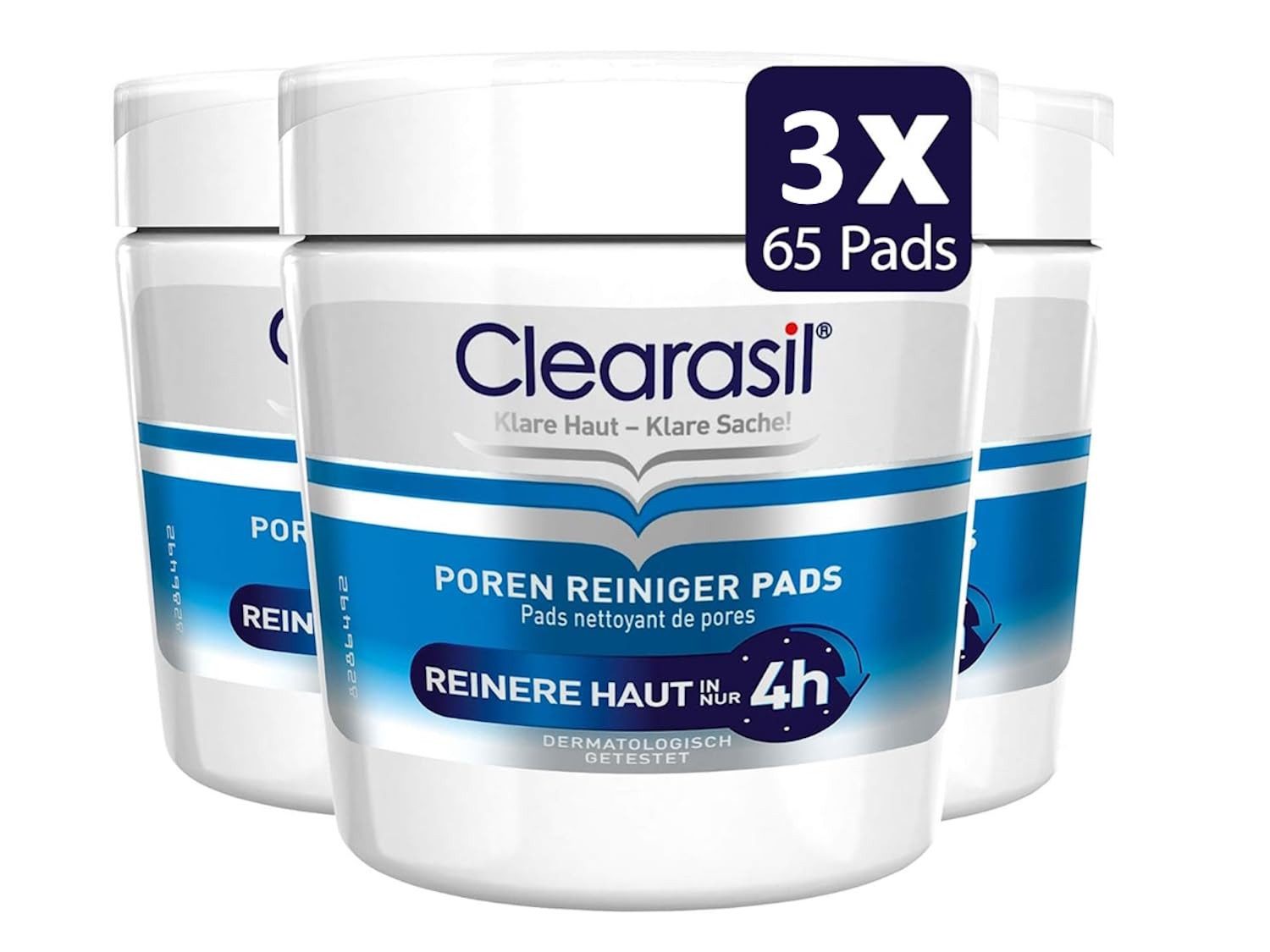 Clearasil Gesichtsreinigungstücher Clearasil Poren Reiniger Pads 3 x 65 Stück, 3-tlg., Anti Pickel & Mitesser Pads zur Reinigung der Poren im Gesicht