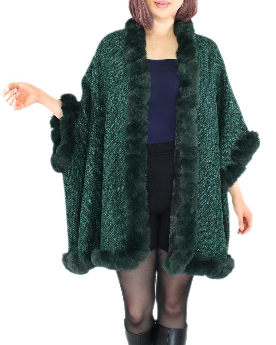 dy_mode Poncho Damen Poncho mit Innenfutter und Kunstfell in Unifarben und Meliert mit Innenfutter