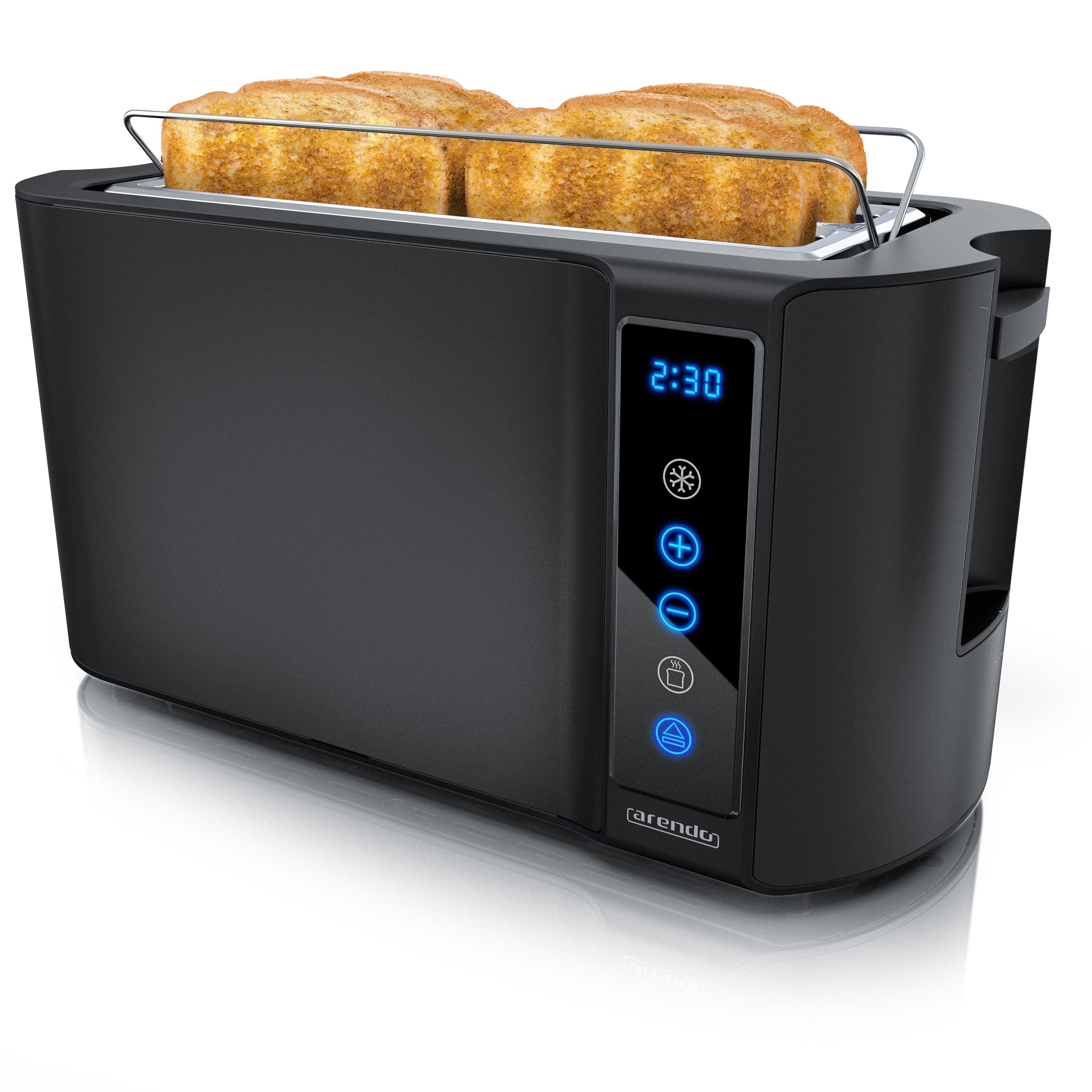 Arendo Toaster 4-Scheiben, Wärmeisoliertes Doppelwandgehäuse, Display Restzeitanzeige, 2 lange Schlitze, für 4 Scheiben, 1500 W, Langschlitz, Brötchenaufsatz, Brotscheibenzentrierung, Touchpanel