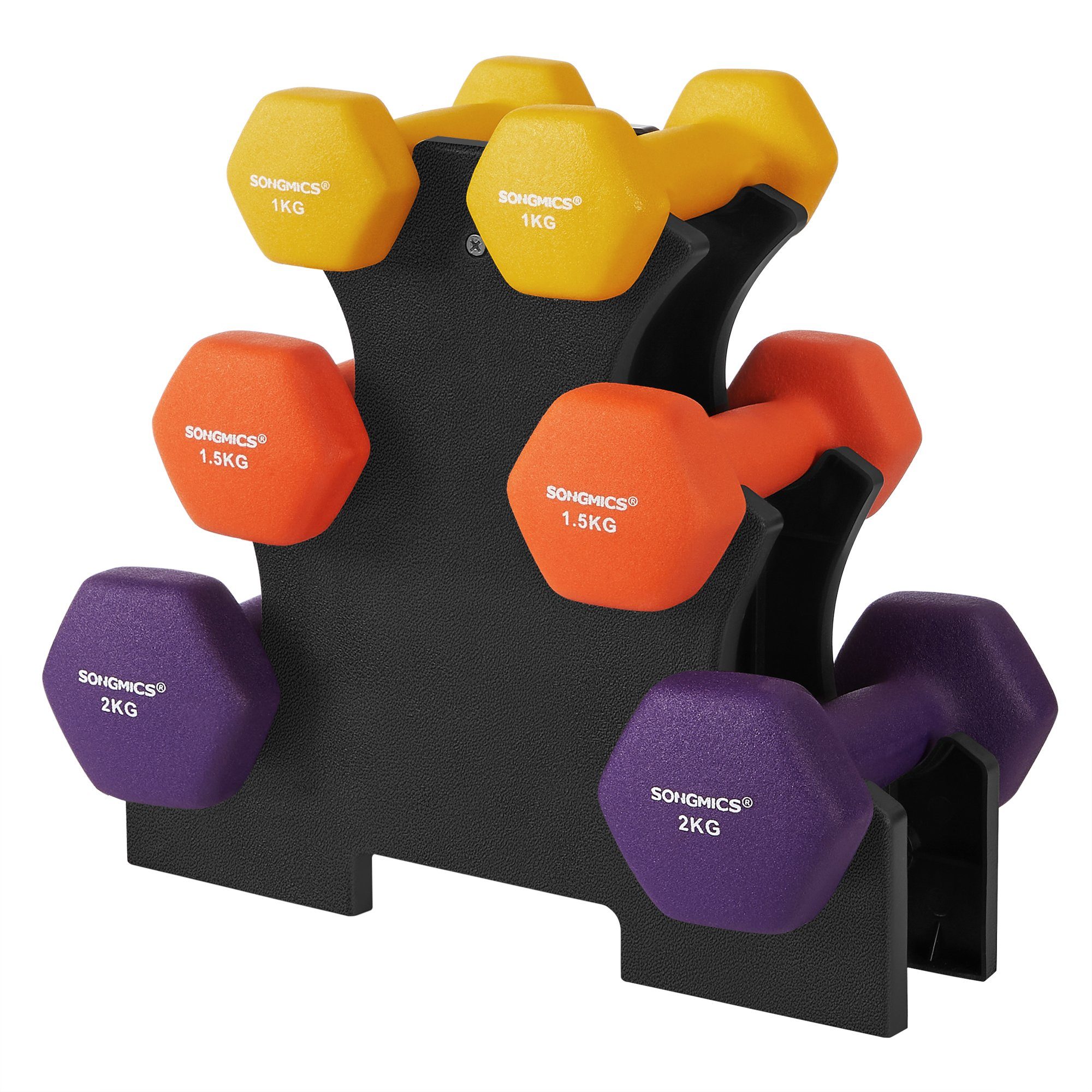 SONGMICS Hantel-Set 3 Paar, Aufbewahrung, Fitnessstudio, Krafttraining, rutschfeste Neopren-Beschichtung
