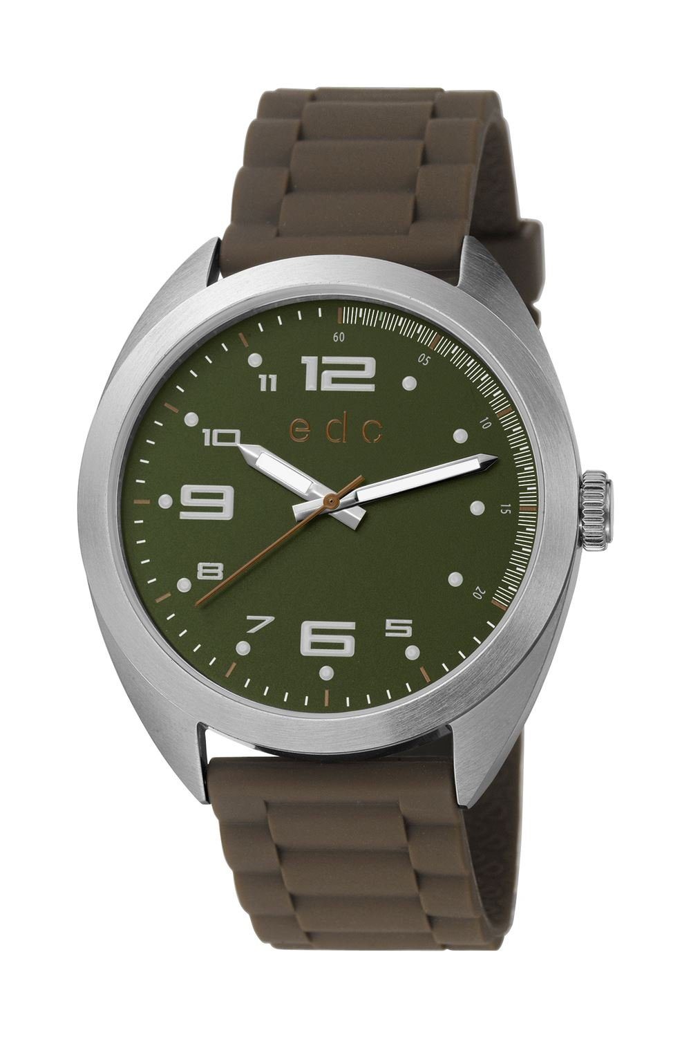 edc by Esprit Quarzuhr Timeless Adventure Green Brown, aus Edelstahl, Kunststoffband, Braun, Silber, Dornschließe