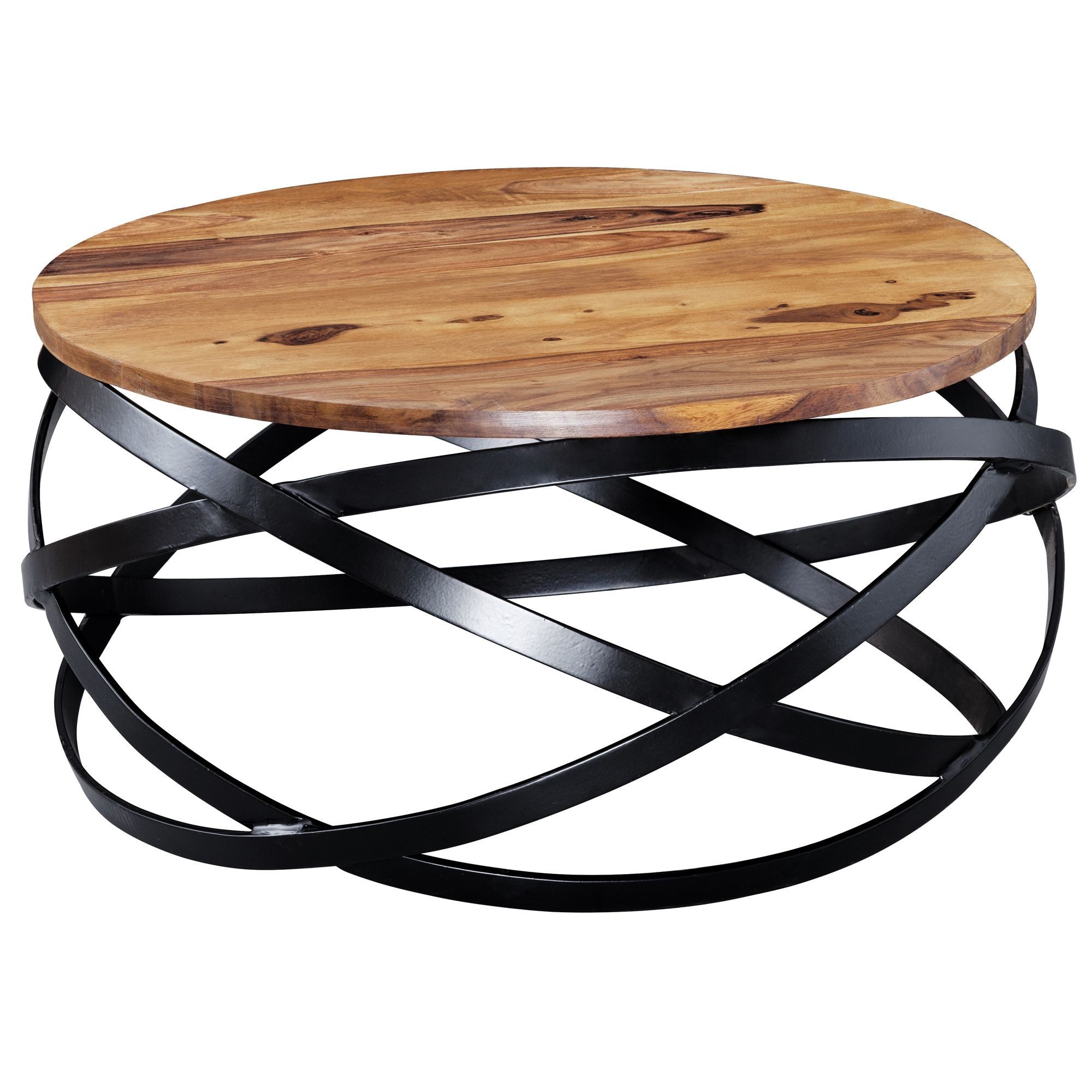 FINEBUY Couchtisch FB51030 (60x30x60 cm Massivholz Metall Rund Modern), Kleiner Wohnzimmertisch, Sofatisch Industrial