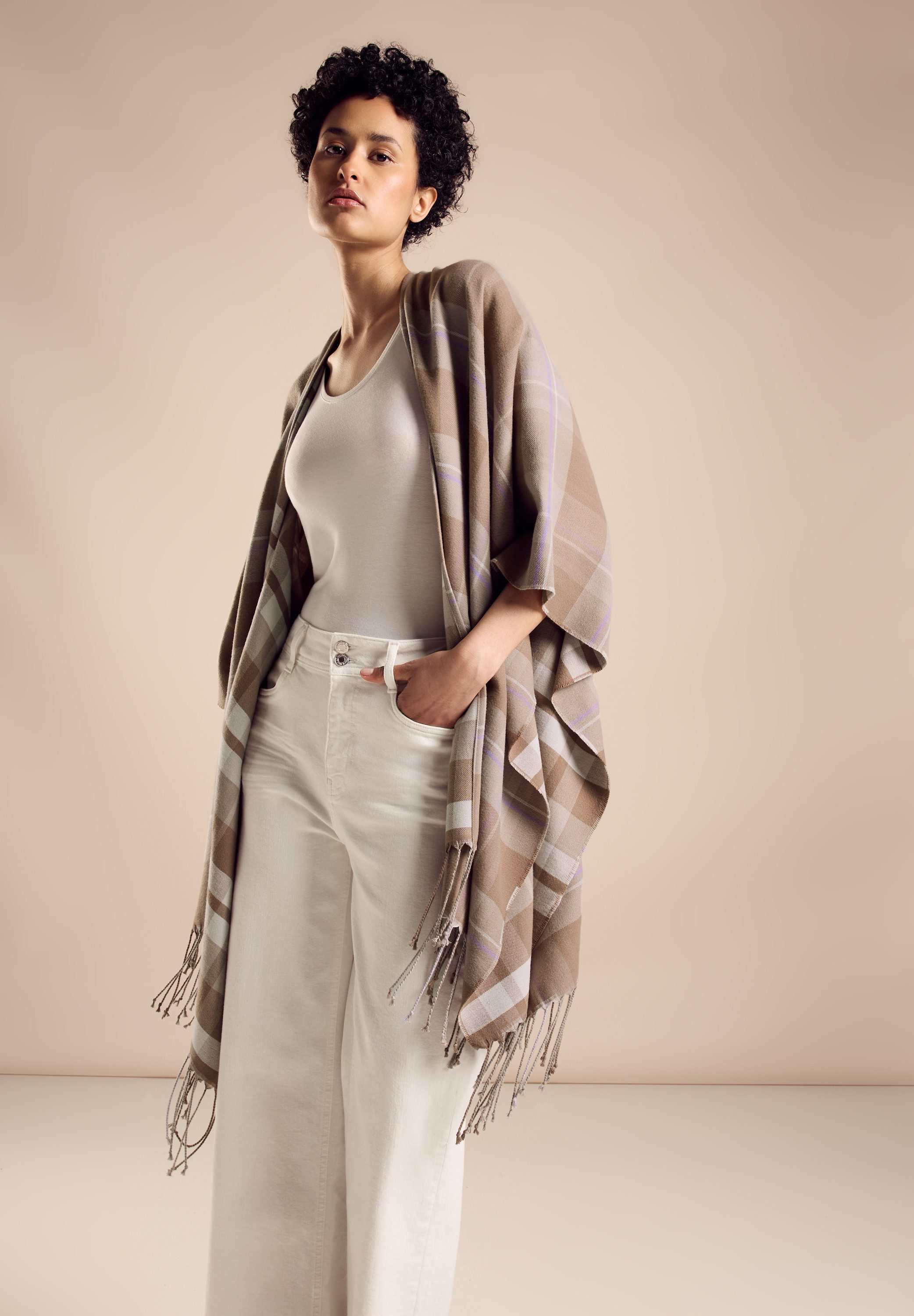 STREET ONE Strickponcho mit Karo Muster