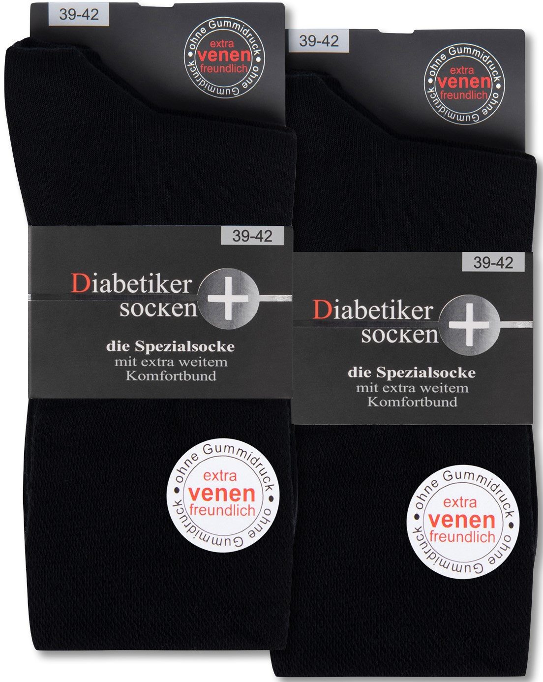 sockenkauf24 Diabetikersocken 6 Paar Damen & Herren Socken mit Komfortbund (Schwarz, 43-46) ohne Gummi & ohne Naht 97% Baumwolle - 26807 WP