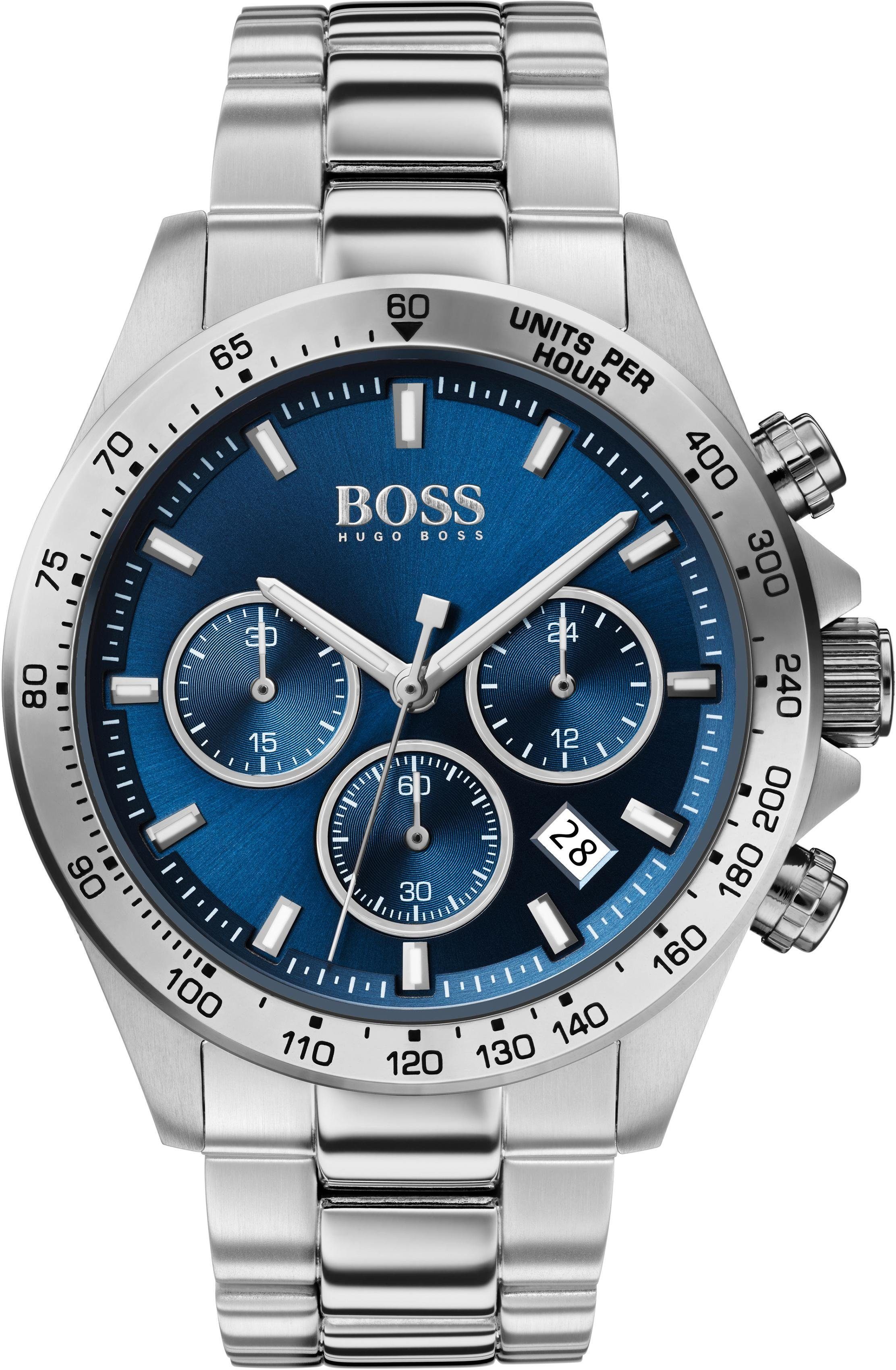 BOSS Chronograph HERO 1513755, Quarzuhr, Herrenuhr, Armbanduhr, Stoppfunktion, Edelstahlarmband