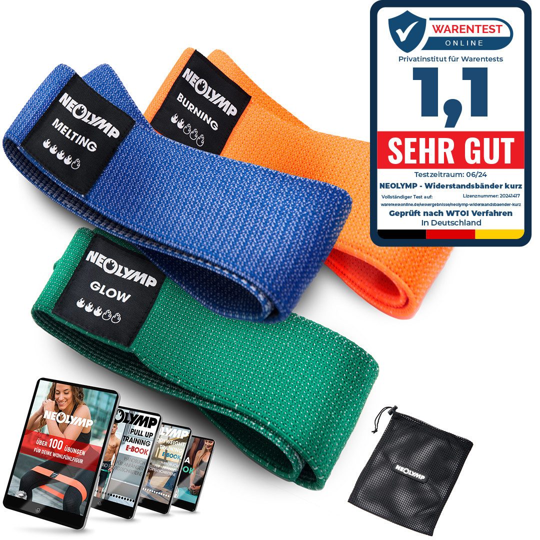 NEOLYMP Trainingsband Minibänder Fitnessbänder - Widerstandsbänder & Resistance Bands, Naturfasern, mit E-Book, Waschbar, Sanft zur Haut, Rutschfesto