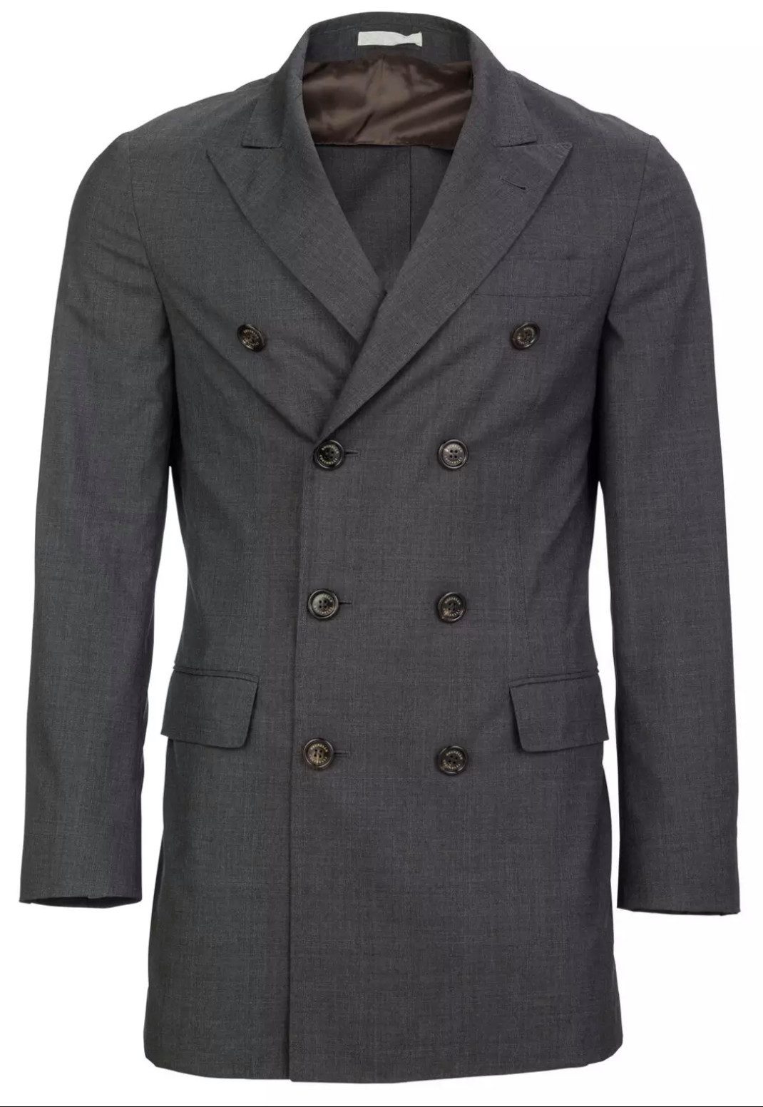 BRUNELLO CUCINELLI Wollmantel Doppelreihiges Kurzmantel Mantel Jacke Rückenschlitze, Breites Spitzrevers, Pattentaschen, Zeitloser Farbton