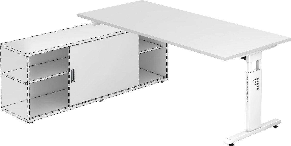 HAMMERBACHER Schreibtisch Anbauschreibtisch T-Fuß 180x80cm weiß/weiß.