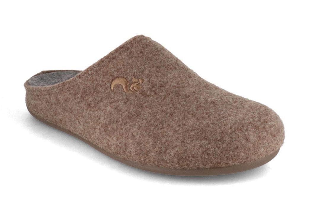 thies Damen Filzpantoffeln für Einlagen, beige-ceniza, wechselfußbett, vegan Hausschuh vegan