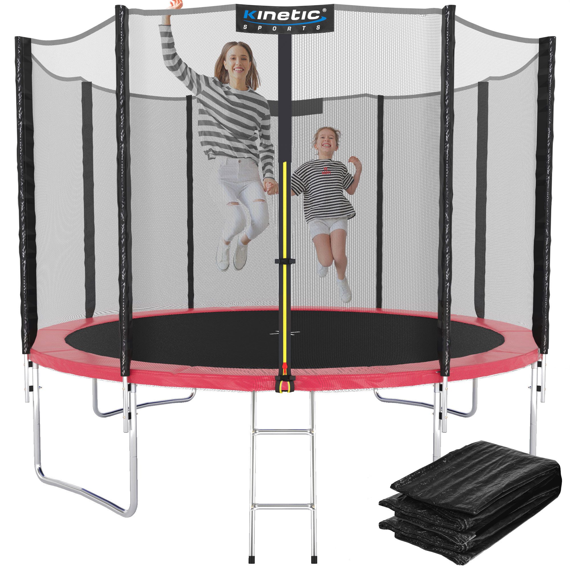 Kinetic Sports Gartentrampolin SALTO PLUS, Ø 305 cm, Komplett-Set mit Leiter, Regenplane, Einstiegsleiter