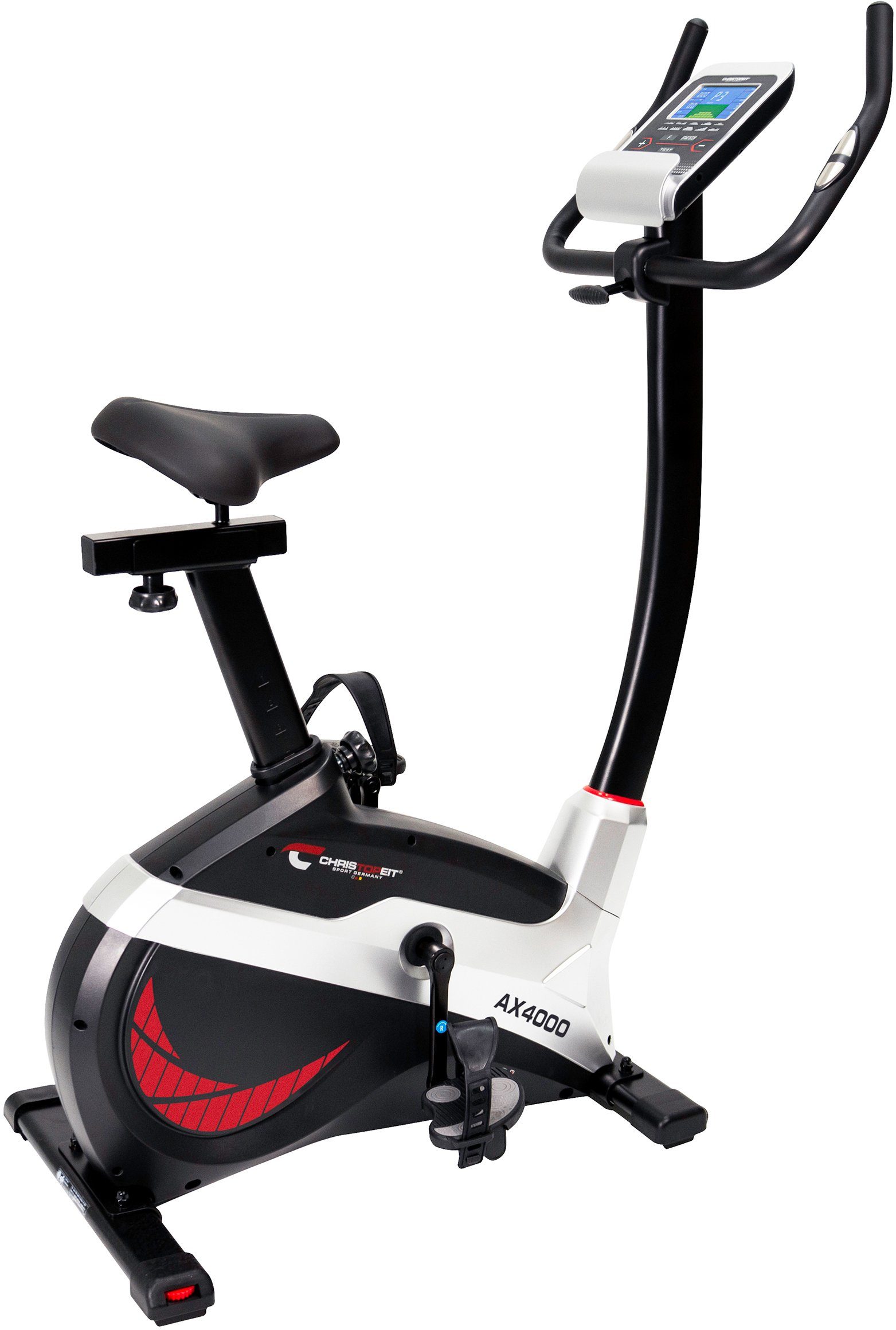 Christopeit Sport® Ergometer AX 4000 (mit verstellbarem Komfortsattel), Schwungmasse ca. 8 kg, 24 Widerstandsstufen