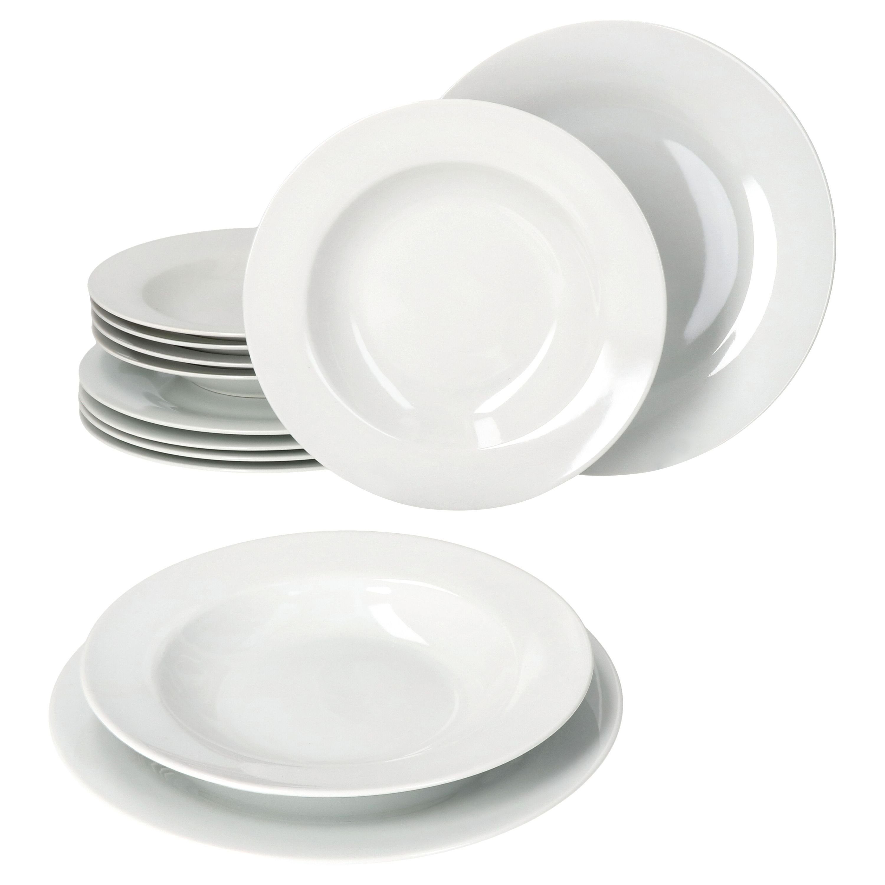 van Well Tafelservice Basic 12tlg Tafel Service Porzellan für 6 Personen - 2256040, Porzellan