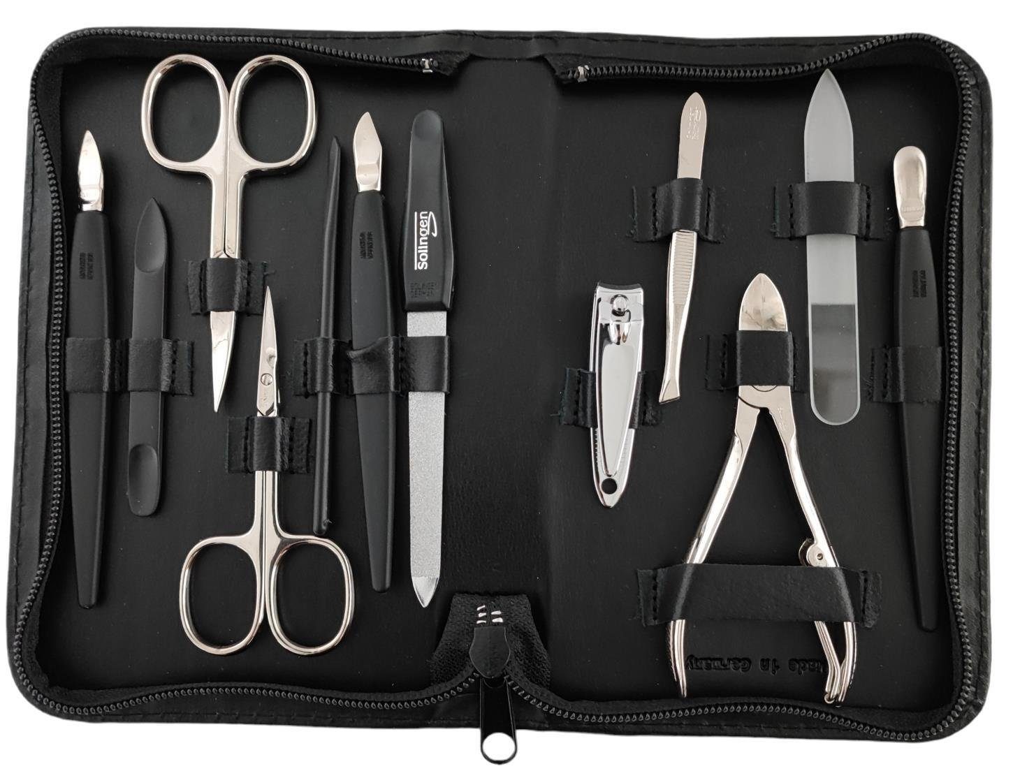 EloModa Maniküre-Etui 12teiliges Solingen* Maniküre Set mit Leder-Etui Nagelpflege, 12 tlg., Made in Germany