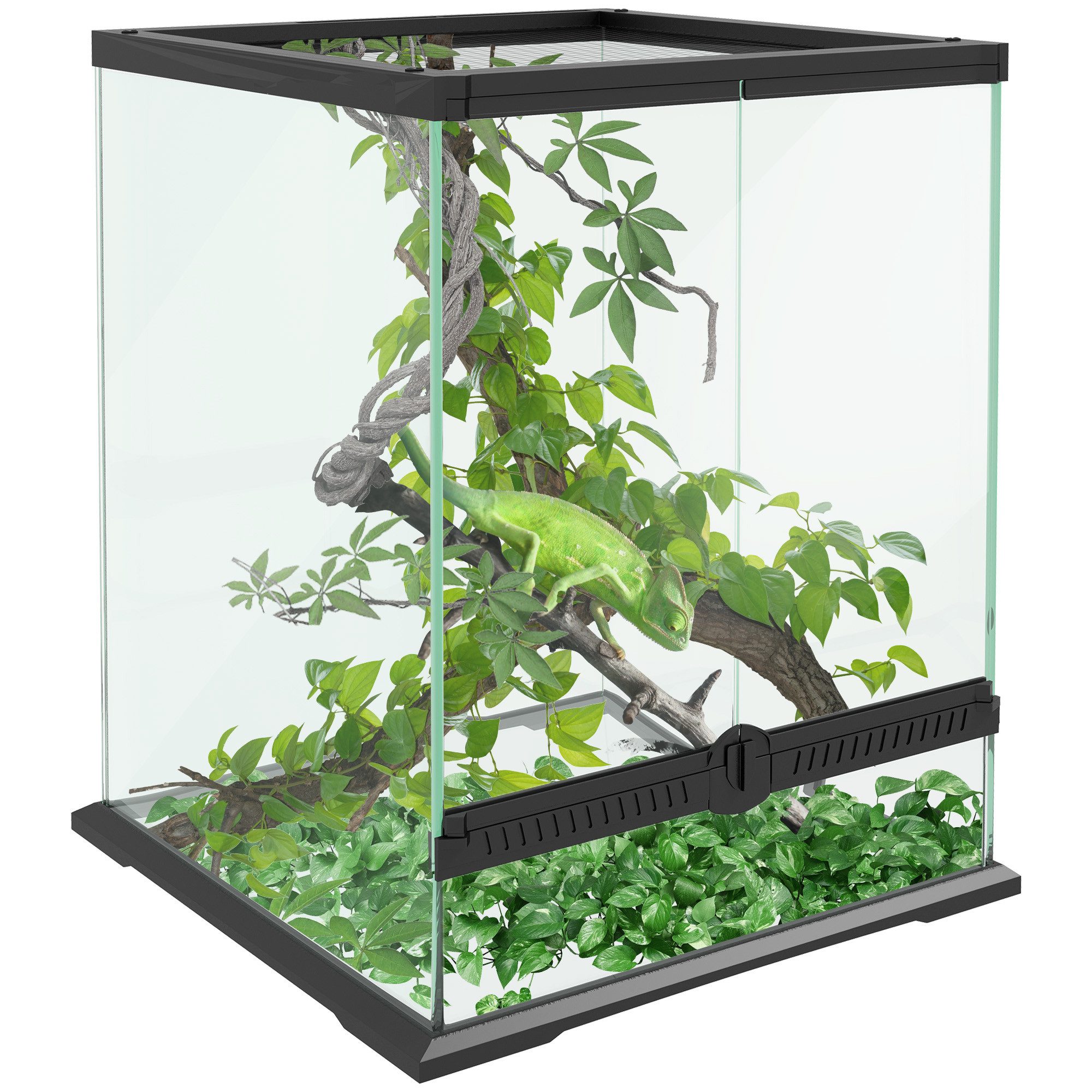 PawHut Terrarium mit Anti-Flucht-Design, Belüftung 120L, mit Kabelmanagement, für Reptilien, Schwarz