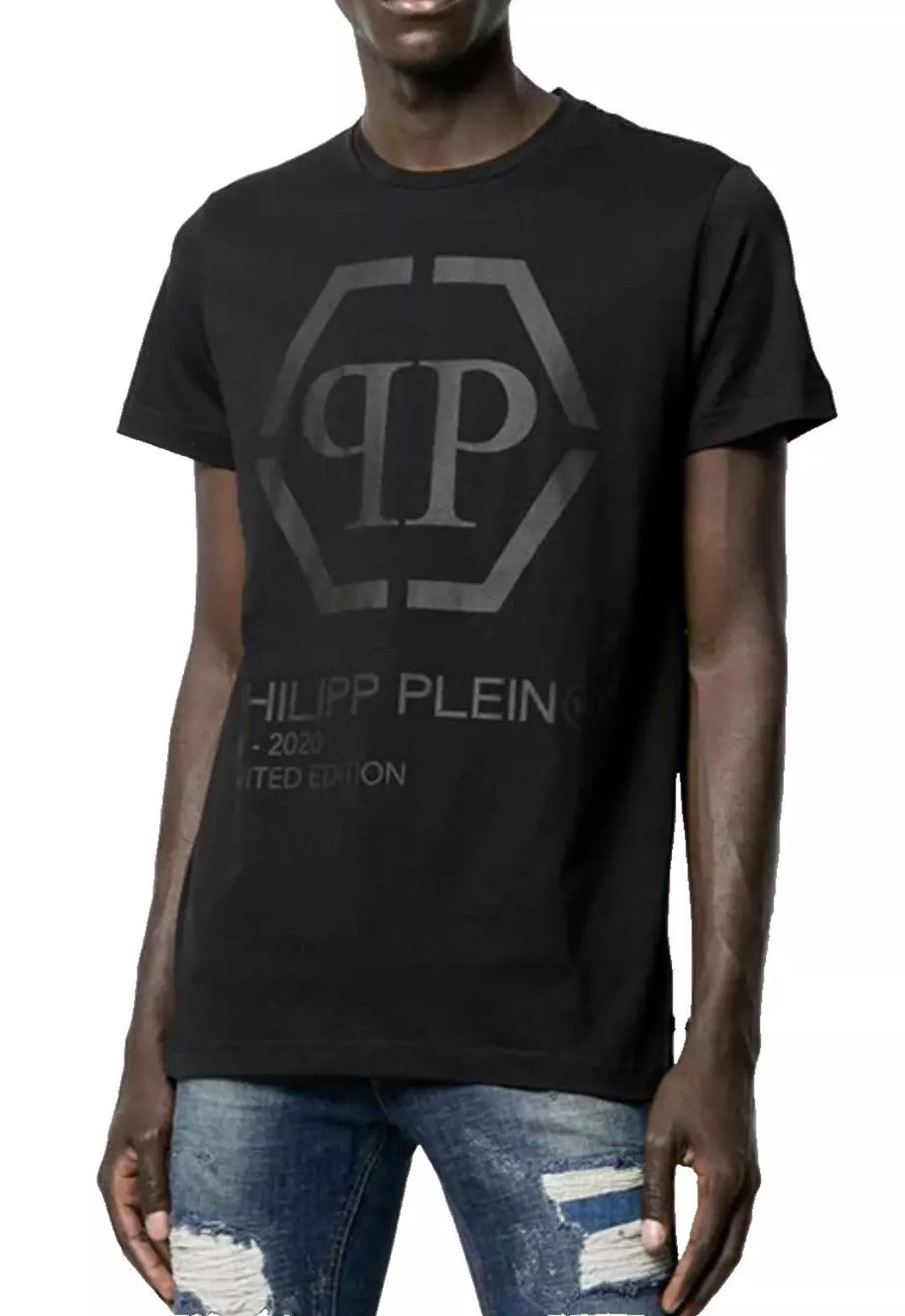 PHILIPP PLEIN T-Shirt Gold Cut T-Shirt Limited Edition FW20 Logo Shirt Rundhals Top doppelt genähte Säume,Sechseckiges Logo an der Passe