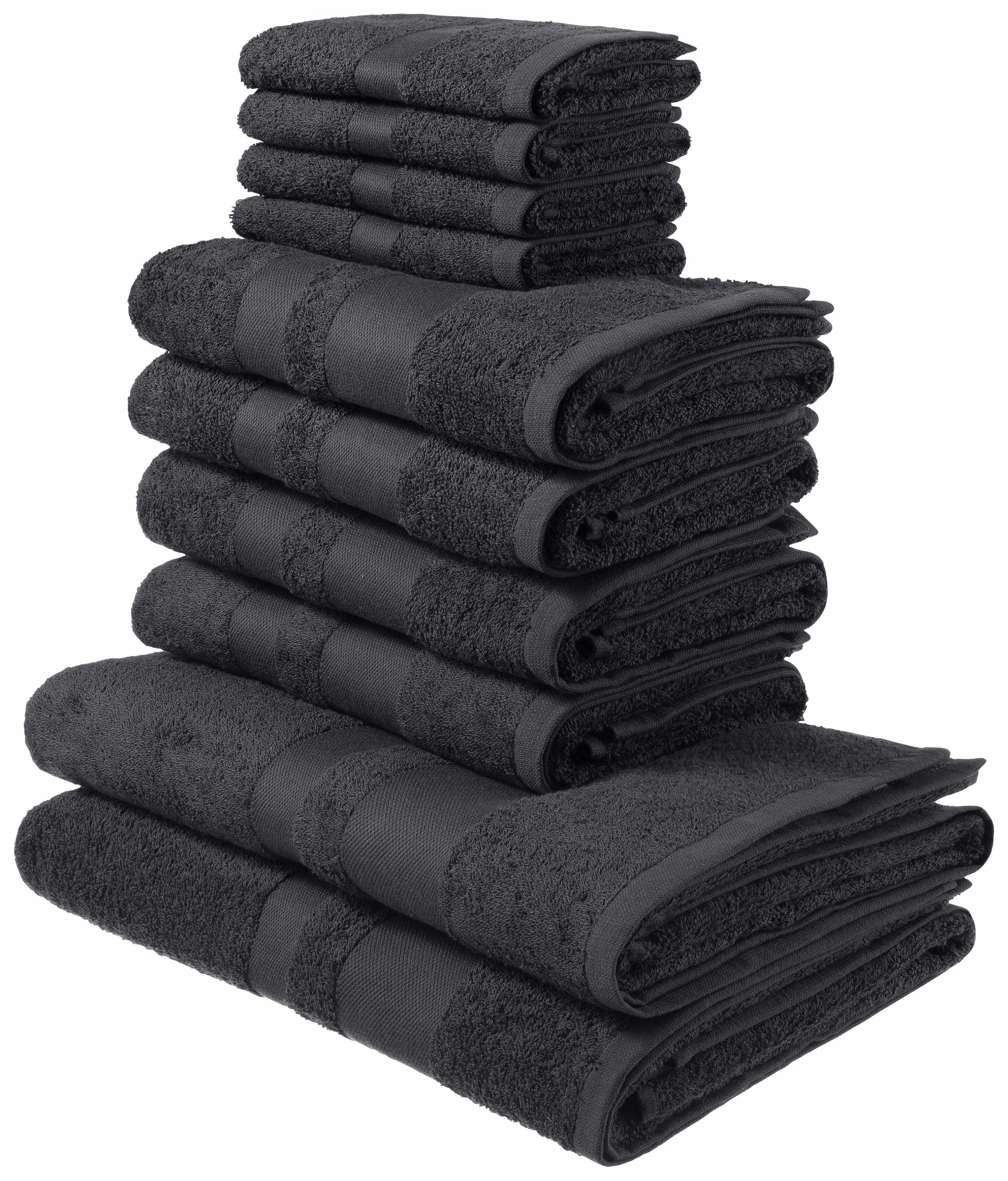 my home Handtuch Set Vanessa, 10-tlg Handtuch-Set, Duschtücher, Handtücher und Gästetücher, Walkfrottee (Set, 10-St), 100% Baumwolle, einfarbig, weich, saugstark, mit Bordüre