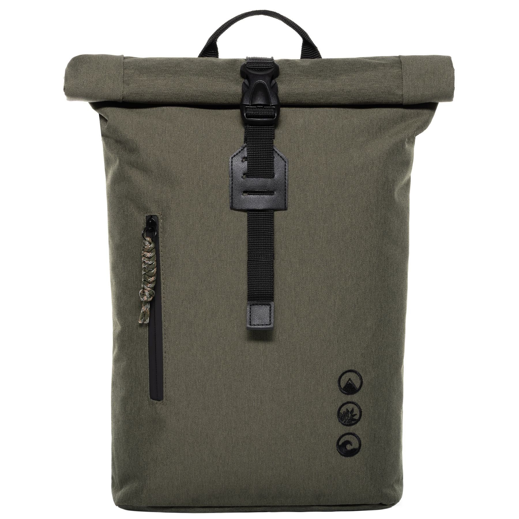 SONS OF ALOHA Rucksack Damen klein RollTop Rucksack groß 14 Zoll olive, Tagesrucksack Laptopfach aus recyceltem Plastik, Daypack viele Fächer