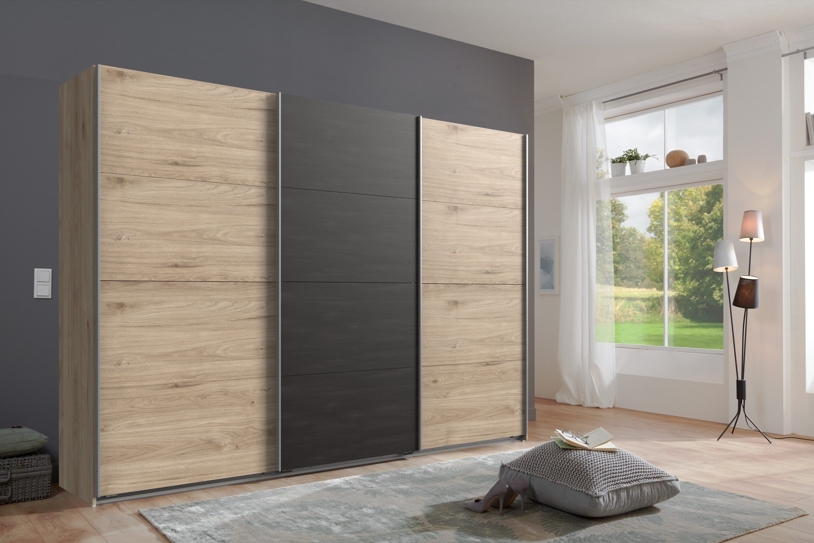 freiraum Schwebetürenschrank Minden in HICKORY OAK DEKOR / STEEL - 270x208x65cm B/H/T