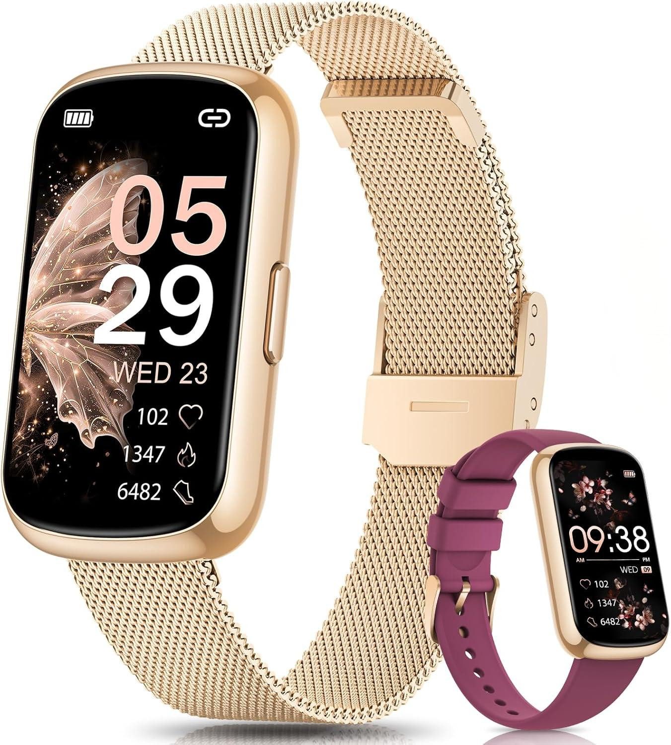 BANLVS Fitness-Tracker Smartwatch Damen, 1,47" Fitnessuhr Damen Pulsuhr/SpO2/Schlafmonitor (Aktivitätstracker, Nachricht WhatsApp,Fitnessuhr Pulsuhr, 1-tlg., APP ist für Systeme wie Android, iOS, Samsung, Xiaomi und geeignet), 24 Sportmodi,IP68 Wasserdicht Sportuhr,Schrittzähler Android iOS