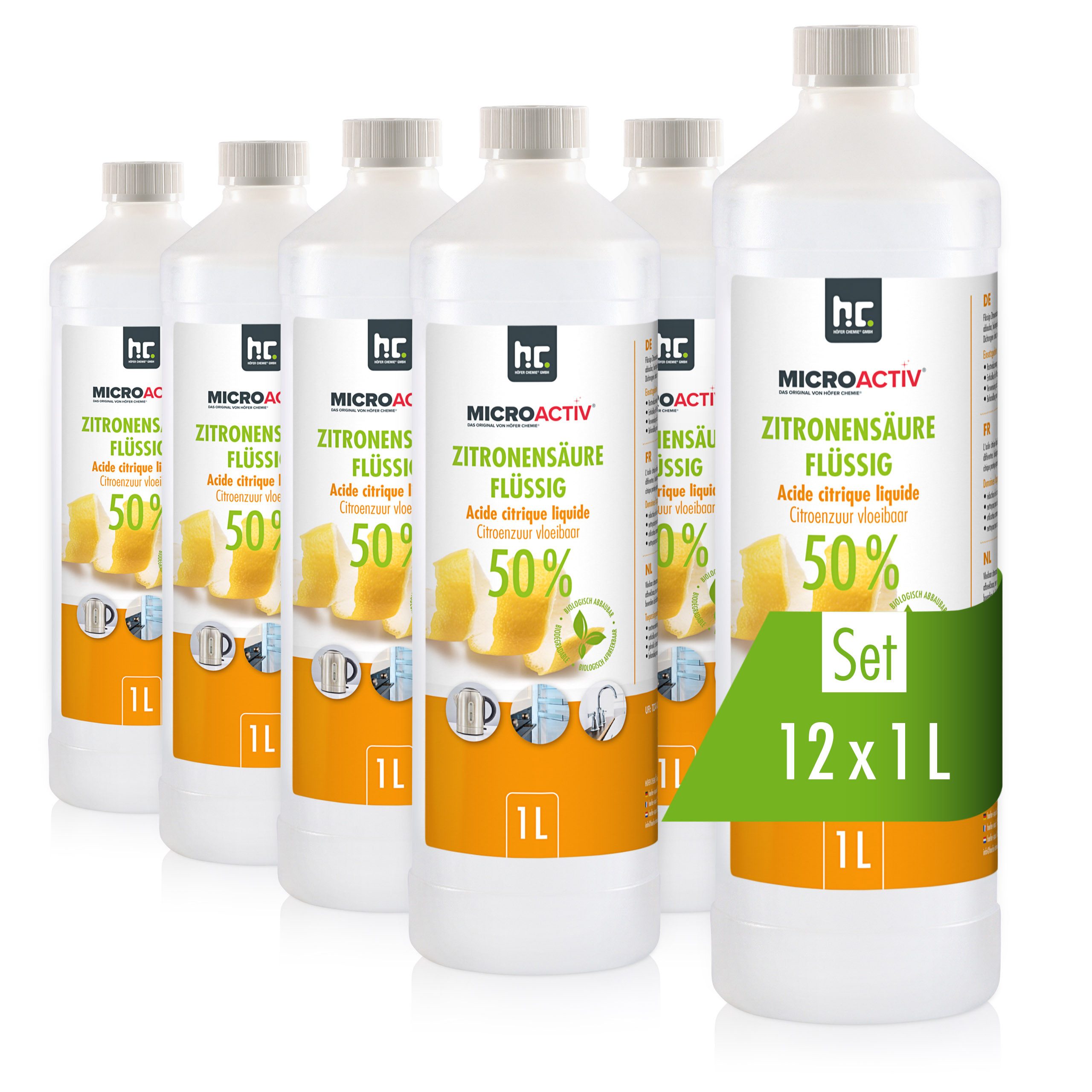 Höfer Chemie GmbH 12x 1 L Microactiv® Zitronensäure 50% flüssig Grundreiniger