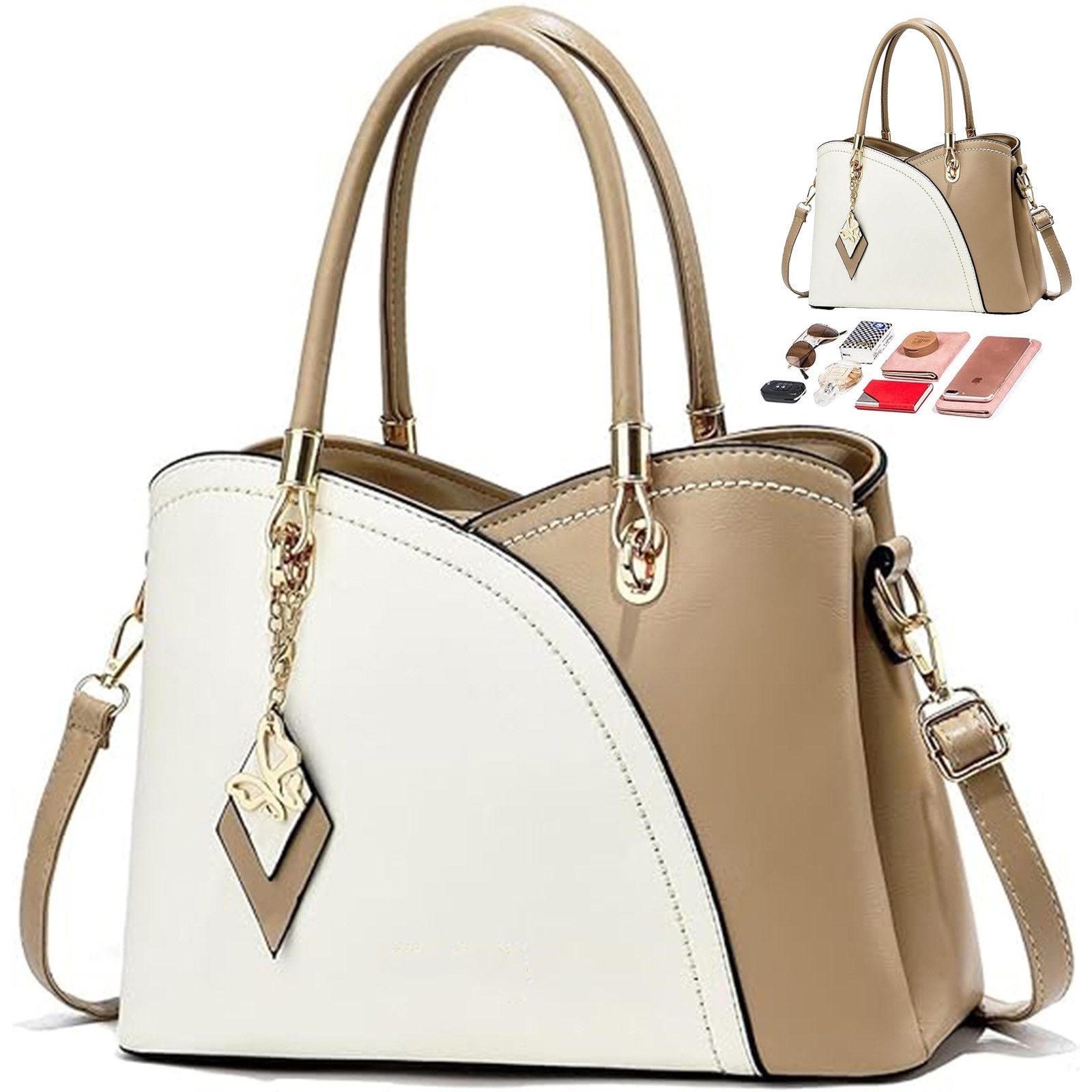 MODFU Henkeltasche Umhängetasche Handtasche Tragetasche Aktentasche Tasche Damen (Schultertasche Arbeitstasche Messenger-Tasche Top Griff Schultergurt, Freizeittasche, Ledertasche, Unitasche, Bürotasche, Kunstleder), für Frau Frauen Jungen Freizeit Arbeit Business Schule Büro Reisen usw
