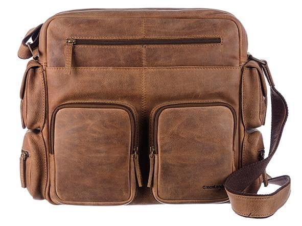 GreenLand Nature Messenger Bag Montenegro, aus echtem Leder mit praktischen Vortaschen