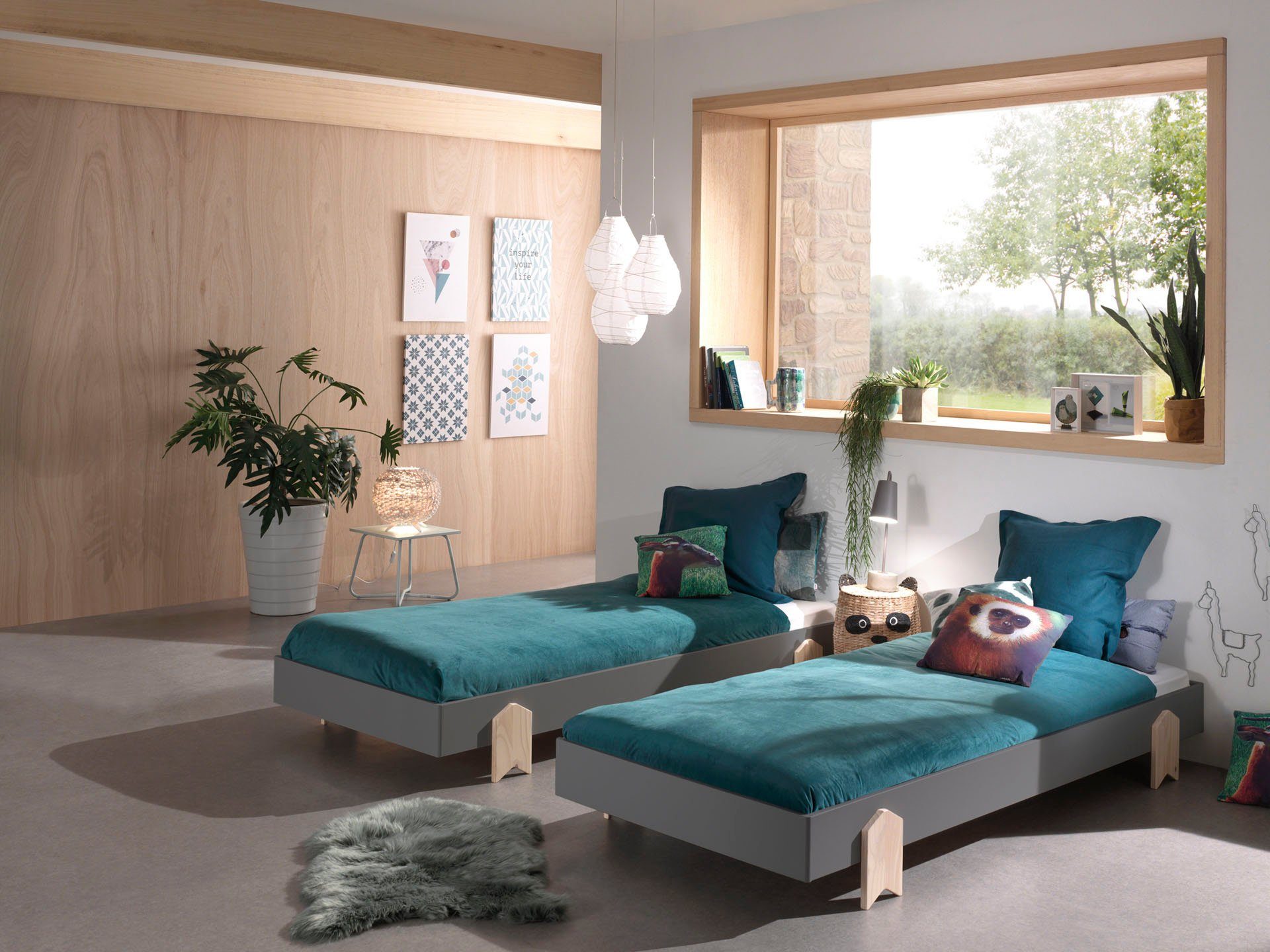 Vipack Kinderbett Modulo (Made in Europe), Jugendbett, Einzelbett, Stapelbett mit Füßen in Pfeiloptik