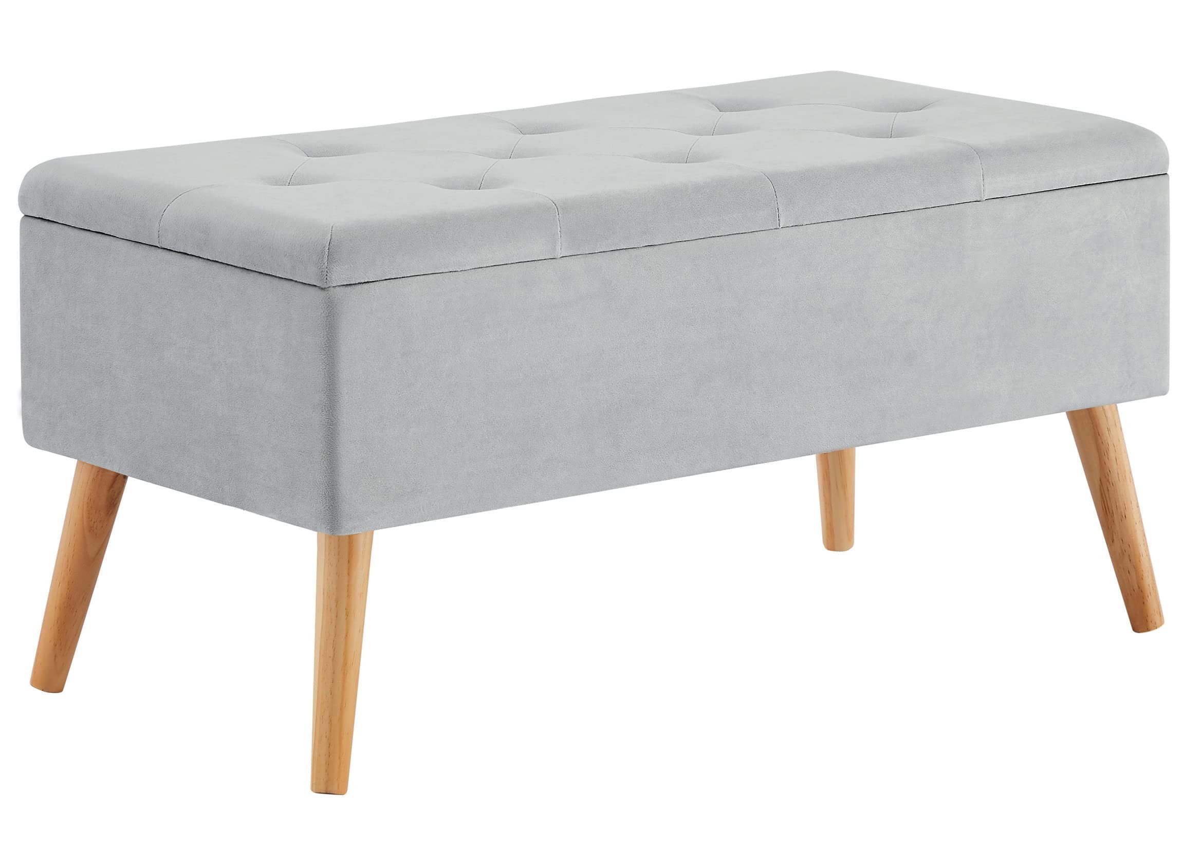 Zedelmaier Sitztruhe Sitztruhe Sitzhocker Fußhocker mit Stauraum LeinenDeckel und Holzfüßen (ZD8040), 43L /Max. Tragfähigkeit 300kg 79,5 x 39,5 x 40 cm Grau
