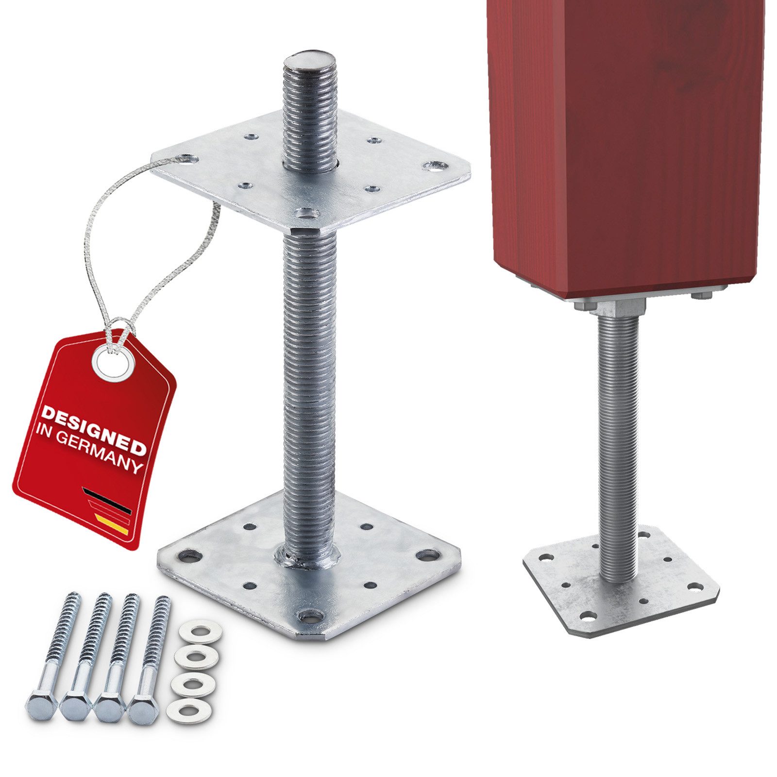 SO-TECH® Pfostenträger Stützträger höhenverstellbar Gewinde M24 Stahl feuerverzinkt, (1-St), zum Aufschrauben, wetterfest, 110 x 110 x 250 mm