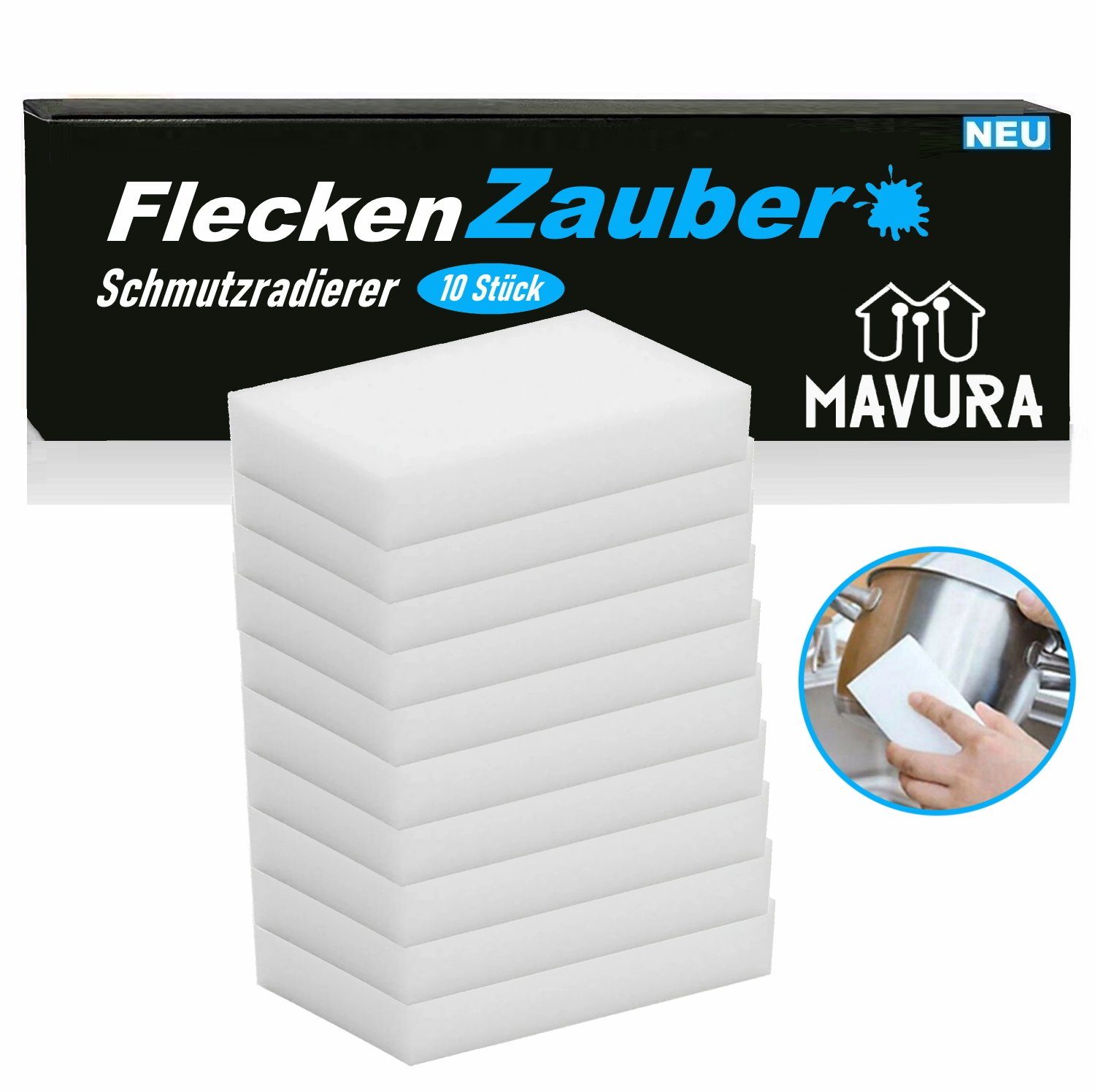 MAVURA FleckenZauber Radierschwamm Magic Eraser Zauberschwamm Schmutzradierer (Wunderschwamm Fleckenentferner Reinigungsschwamm Putzschwamm [10er Set)