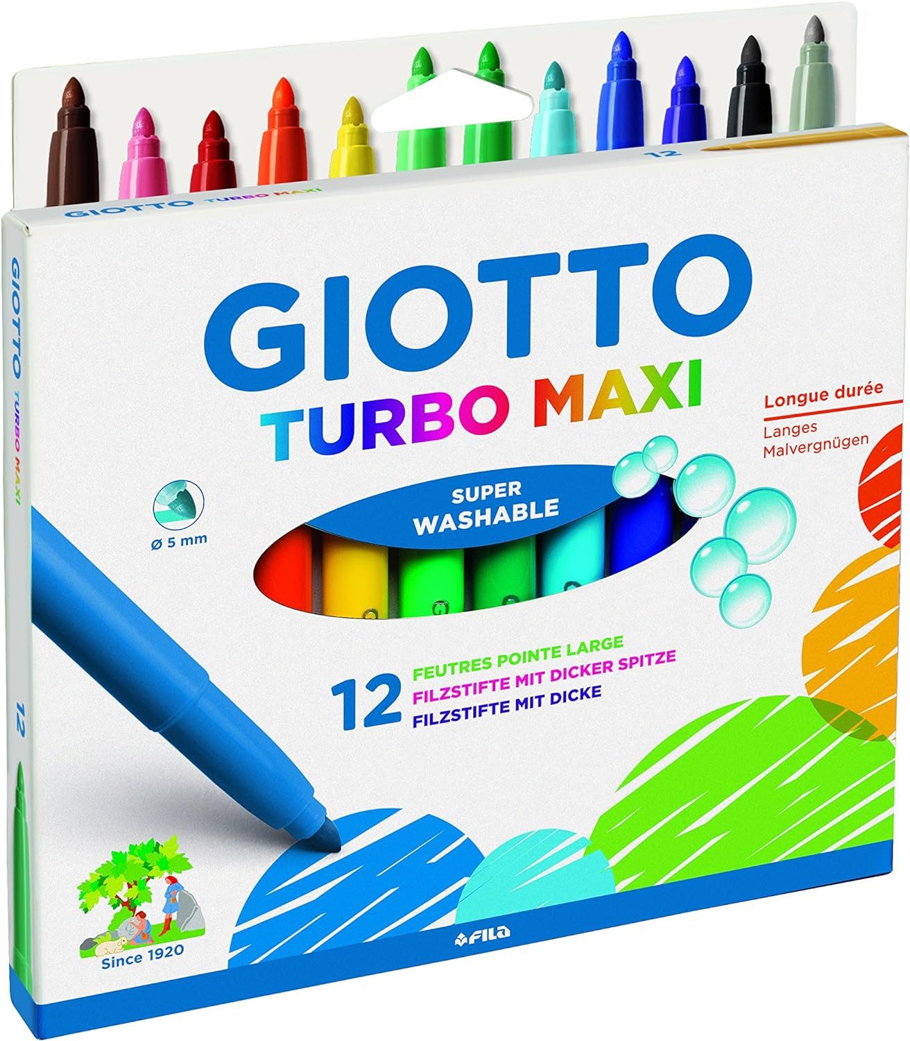 GIOTTO Faserstift GIOTTO 0764 00 Turbo Maxi Fasermaler, 12er Pack, Mehrfarbig