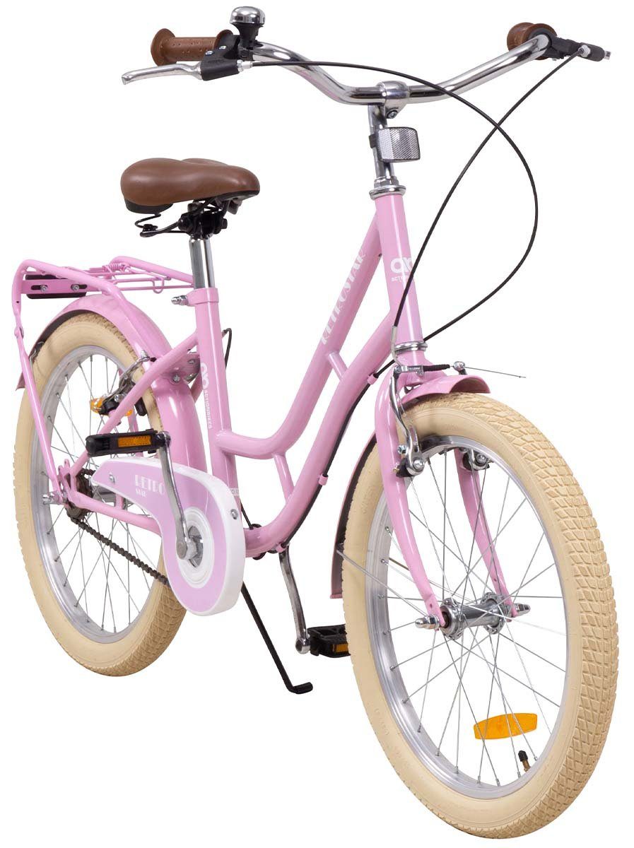 Actionbikes Motors Kinderfahrrad Mädchen Retrostar Kinder Fahrrad in Rosa, 1 Gang, ohne Schaltung, (Kinderfahrrad, Fahrrad ab 6 Jahren, Fahrrad Kinder 20 Zoll, 1-tlg., Fahrrad für Kinder, Fahrrad Mädchen, Fahrrad mit Gepäckträger), Gepäckträger, Fahrradständer, gefederter Sattel