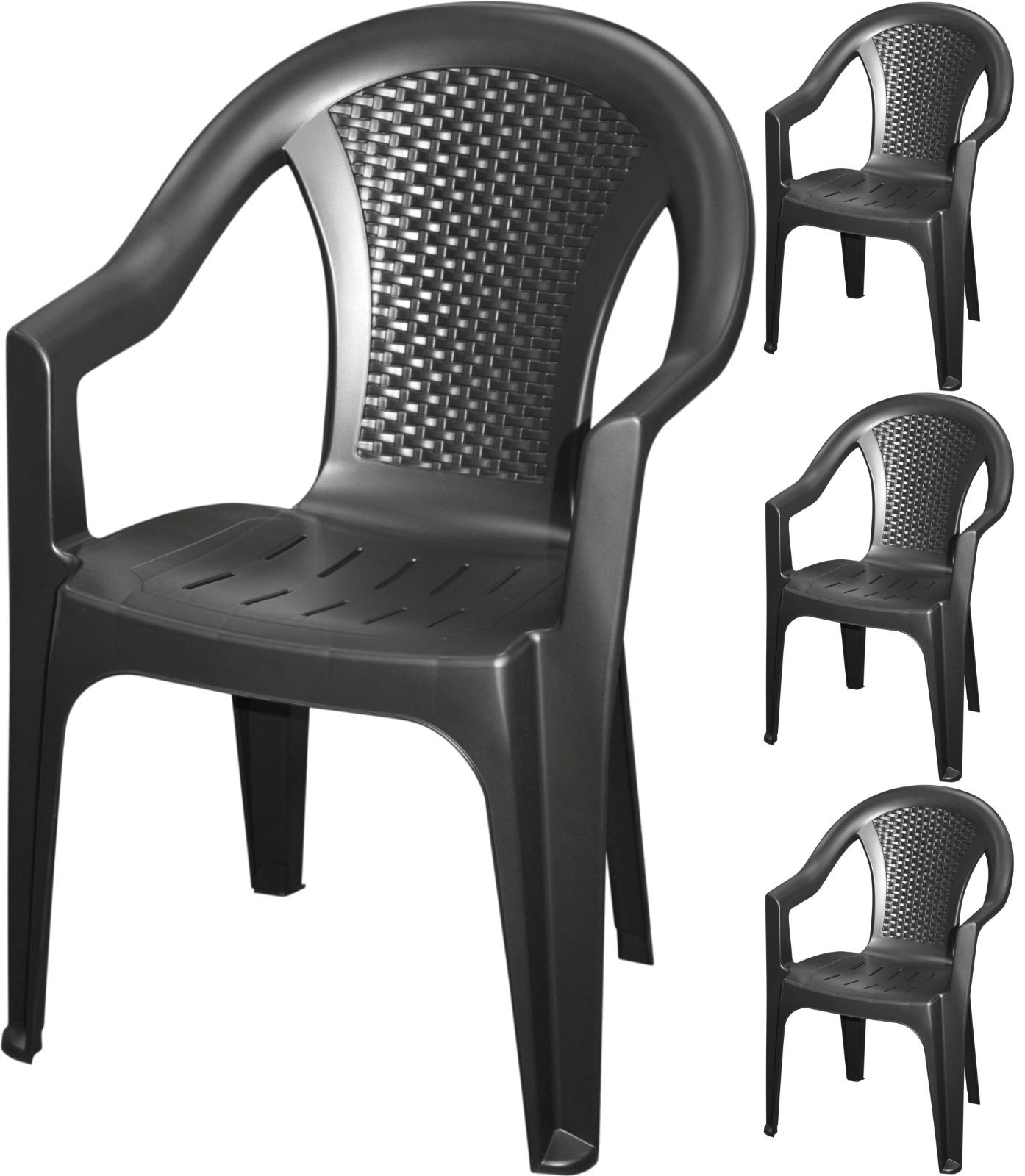 Progarden Gartenstuhl Stapelstuhl Balkonstuhl Bistrostuhl Kunststoff 80x56x56cm Anthrazit (4 St), UV-Beständig, Robust, Wetterfest, Made in Italy, Hochwertig