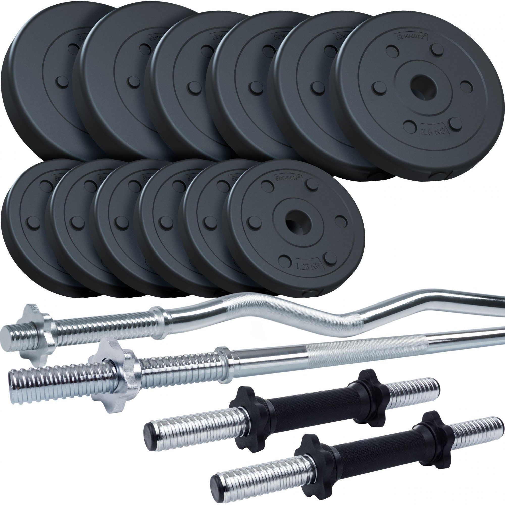 ScSPORTS® Hantel-Set Kurzhanteln Langhantel SZ Stange Gewichte 31mm Kunststoff